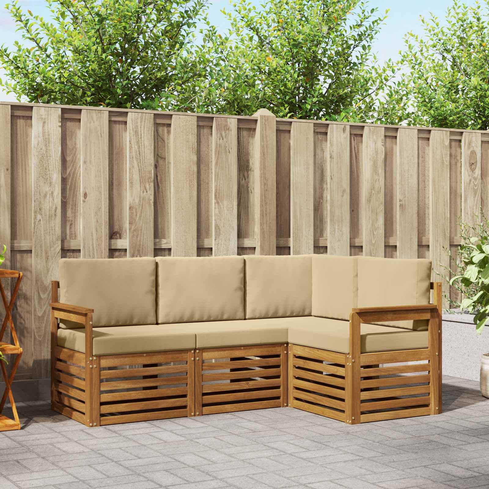 Setovi sofa s jastukom 4 pcs Prirodna i bež Čvrsto drvo akacije