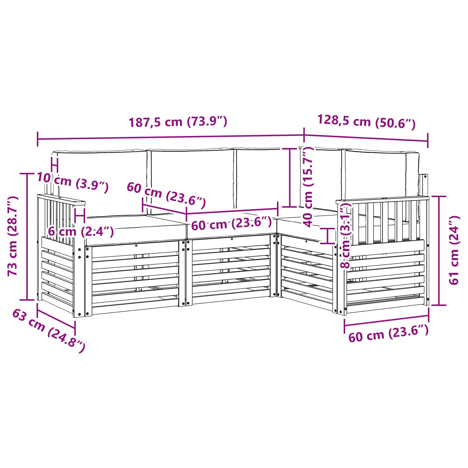Setovi sofa 4 pcs Prirodna i antracit Čvrsto drvo akacije