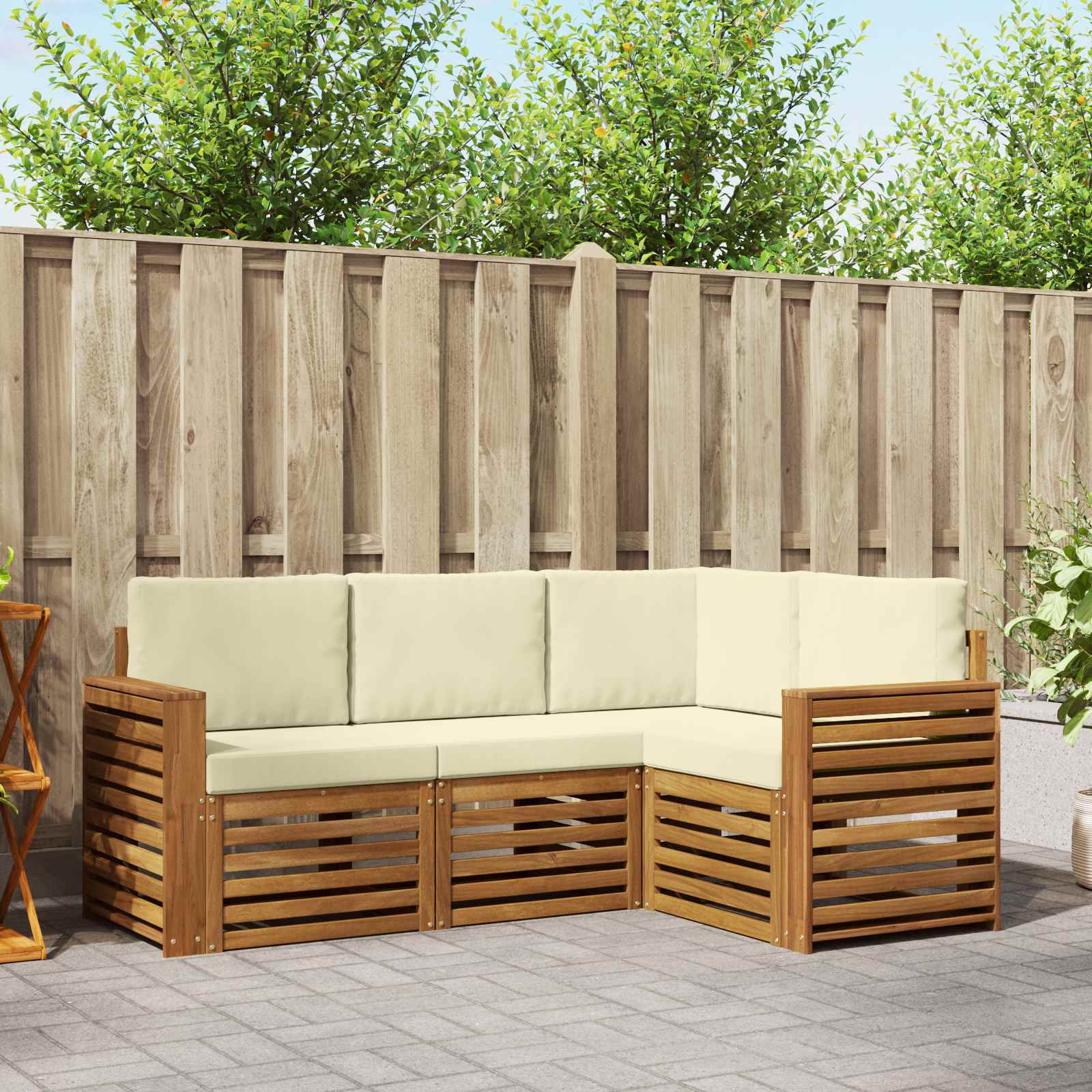 Setovi sofa 4 pcs Prirodna i krem Čvrsto drvo akacije