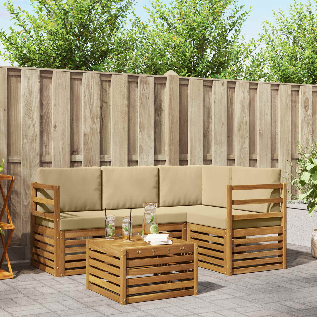 Set vanjskih sofa s jastukom 5 pcs Prirodna i bež