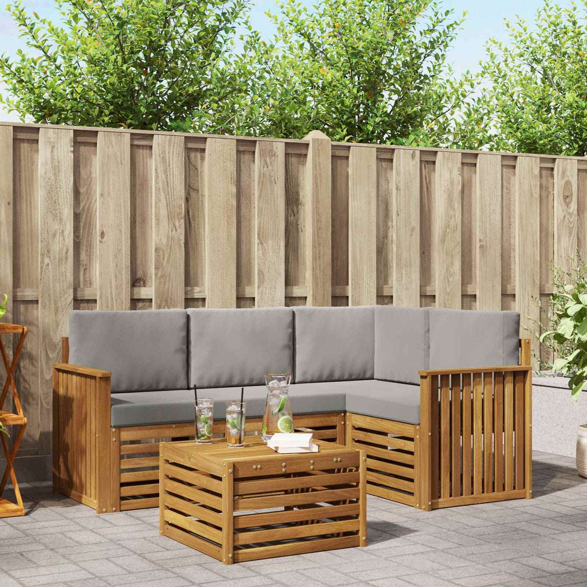 Set vanjskih sofa 5 kom. Prirodna i svijetlo siva Poliester