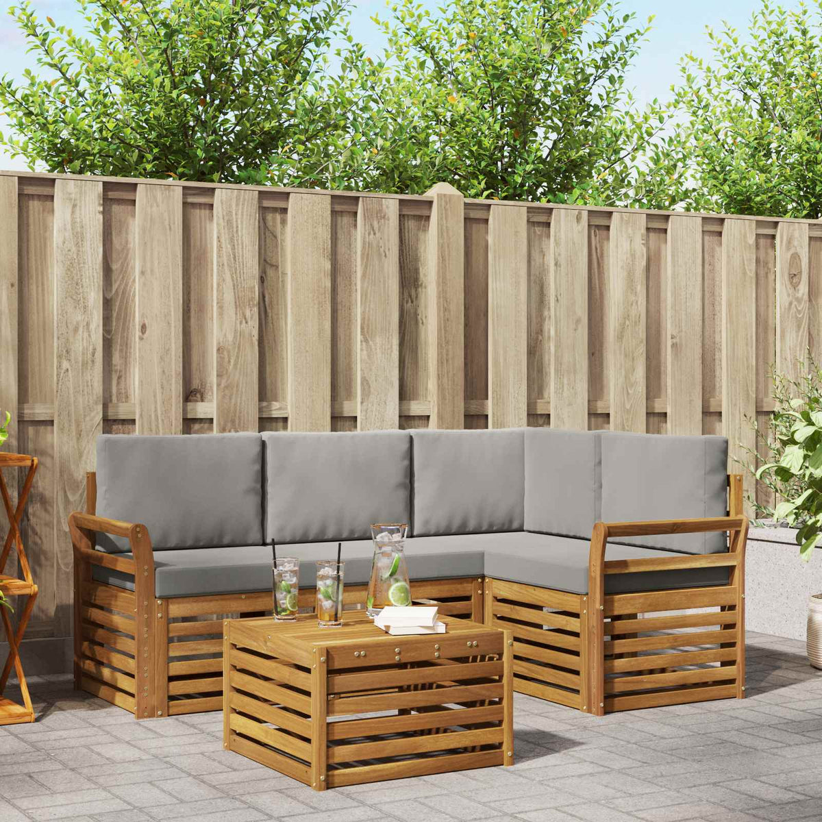 Set vanjskih sofa 5 kom. Prirodna i svijetlo siva Poliester