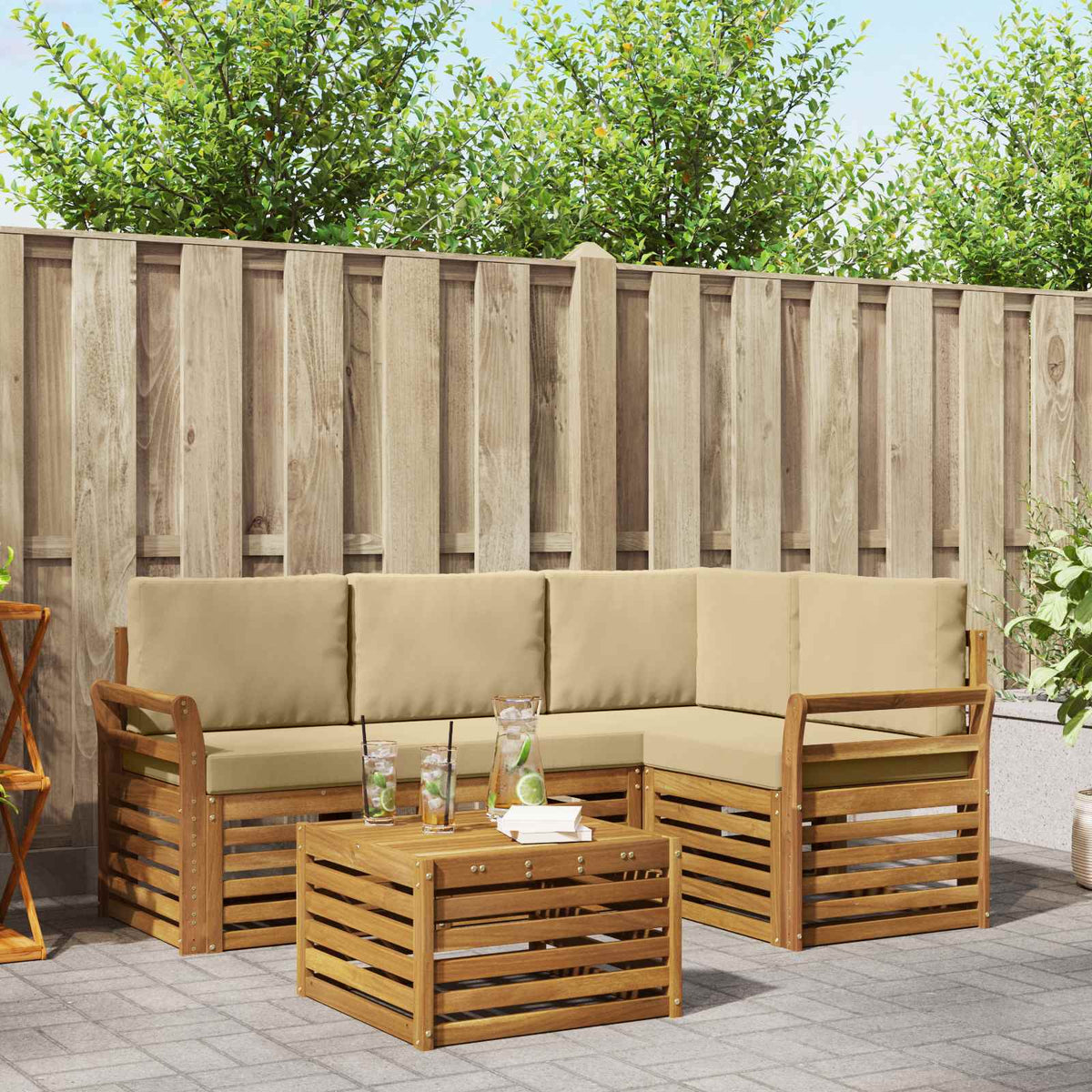 Set vanjskih sofa 5 kom. Prirodna i bež Poliester
