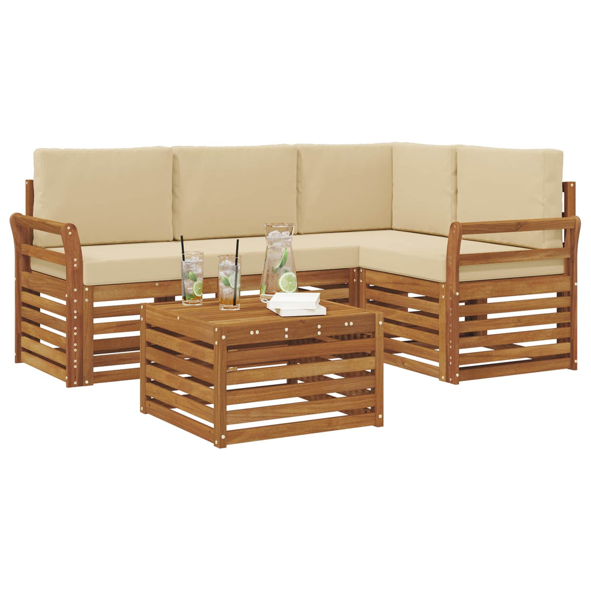 Set vanjskih sofa 5 kom. Prirodna i bež Poliester