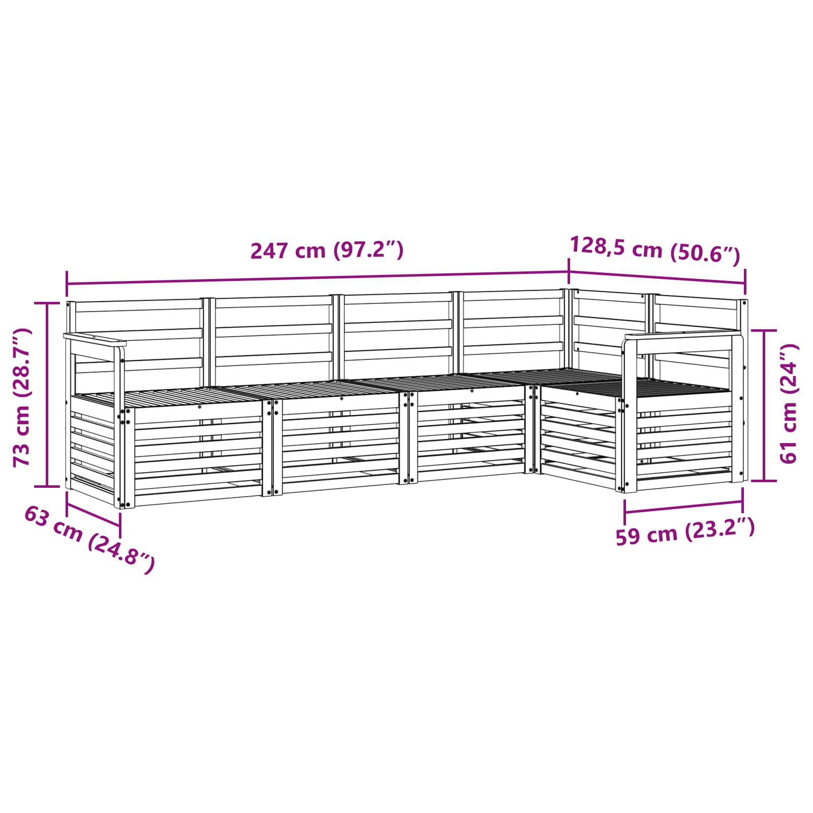 Sekcijska garnitura 5 pcs Prirodna Čvrsto drvo akacije
