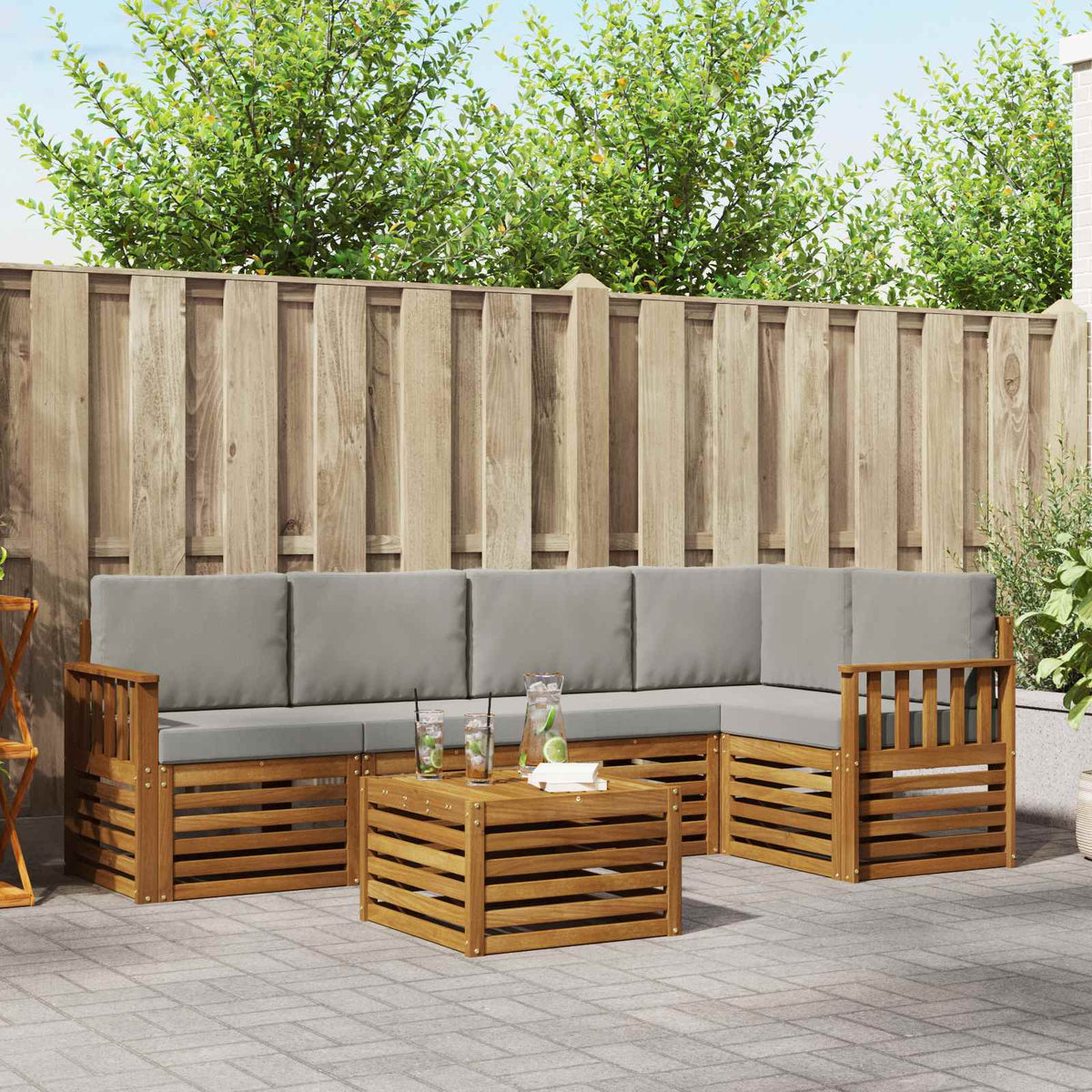 Set vanjskih sofa 6 kom. Prirodna i svijetlo siva Poliester