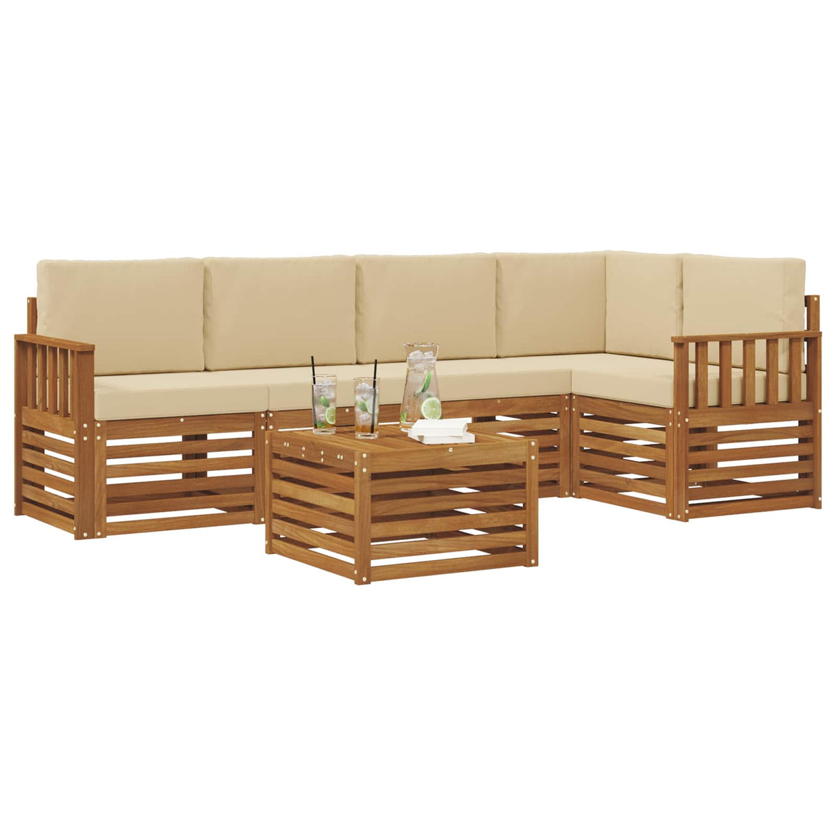 Set vanjskih sofa 6 kom. Prirodna i bež Poliester