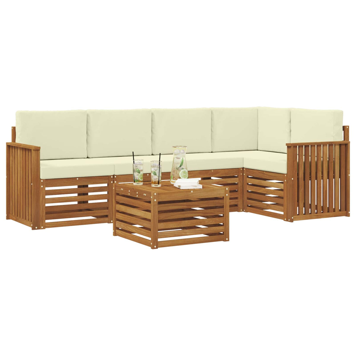 Set vanjskih sofa 6 kom. Prirodna i krem Poliester