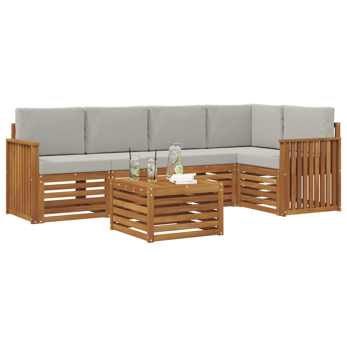 Set vanjskih sofa 6 kom. Prirodna i svijetlo siva Poliester