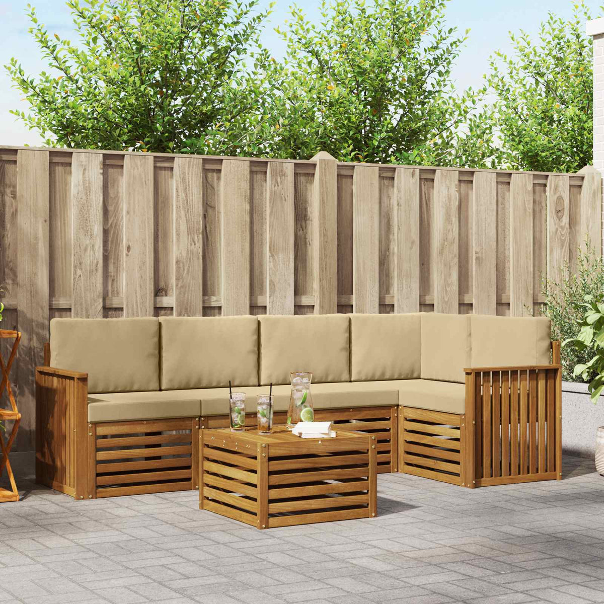 Set vanjskih sofa 6 kom. Prirodna i bež Poliester