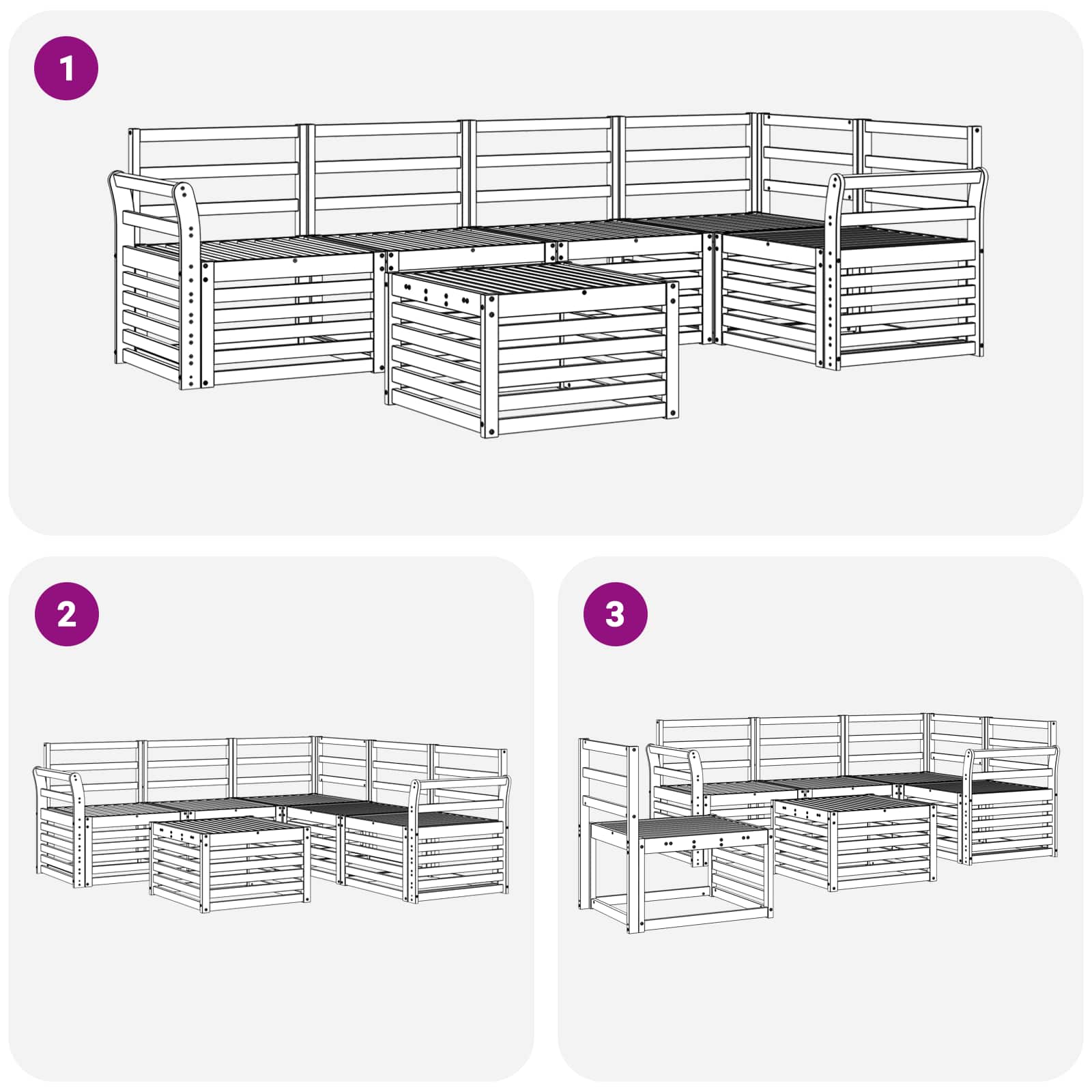 Sekcijska garnitura 6 pcs Prirodna Čvrsto drvo akacije