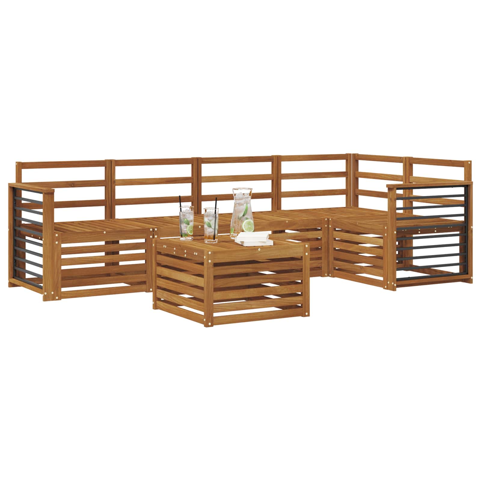 Sekcijska garnitura 6 pcs Prirodna Čvrsto drvo akacije