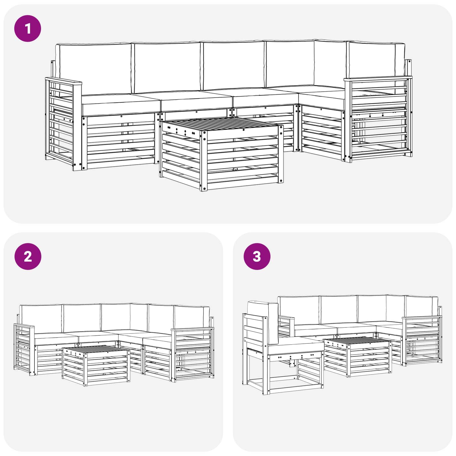 Sekcijska garnitura 6 pcs Prirodna i bež Čvrsto drvo akacije