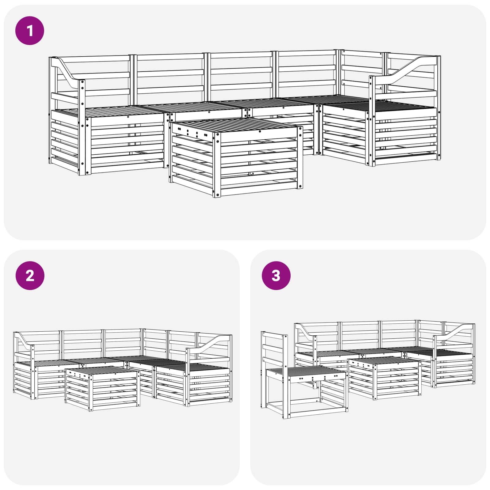 Sekcijska garnitura 6 pcs Prirodna Čvrsto drvo akacije