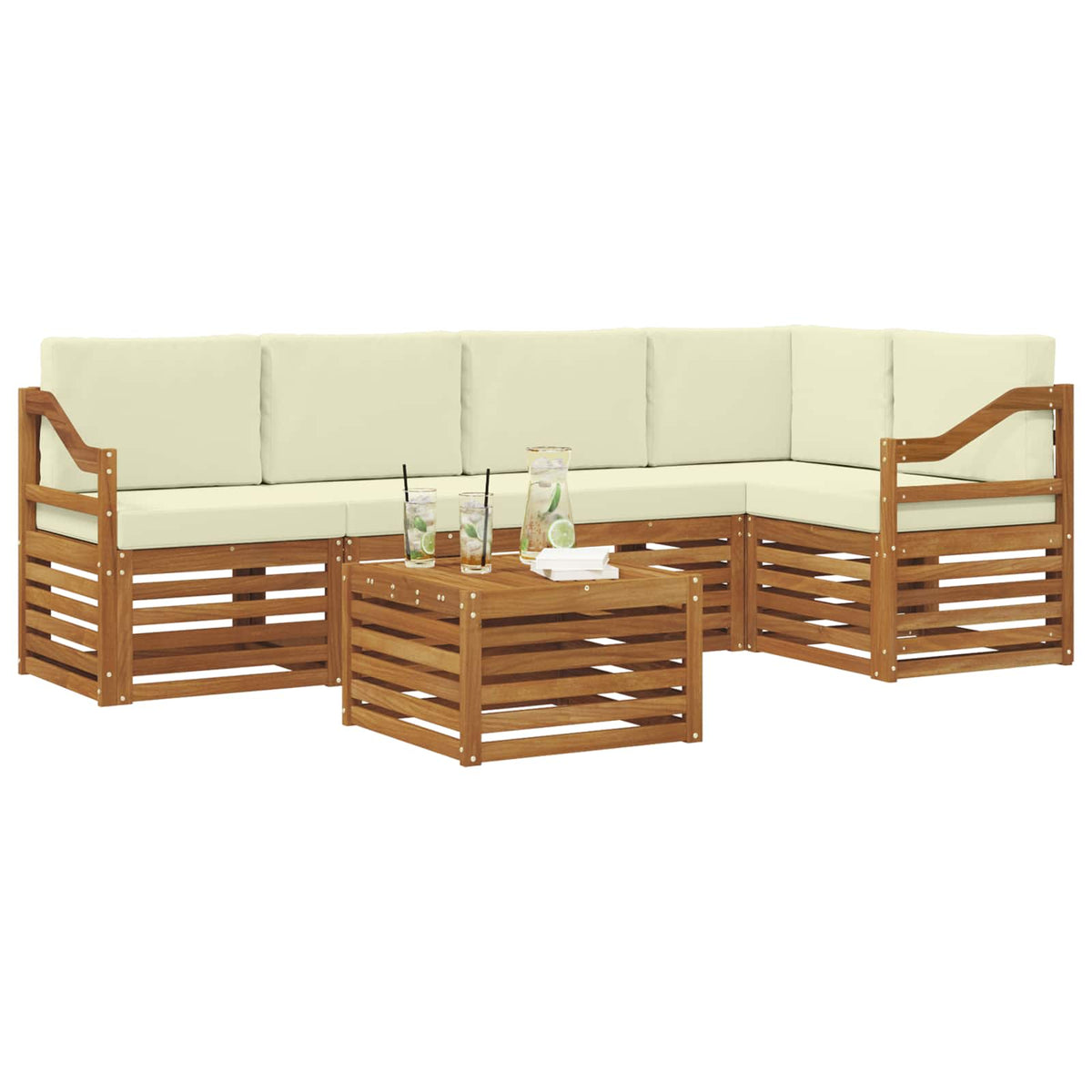 Set vanjskih sofa 6 kom. Prirodna i krem Poliester