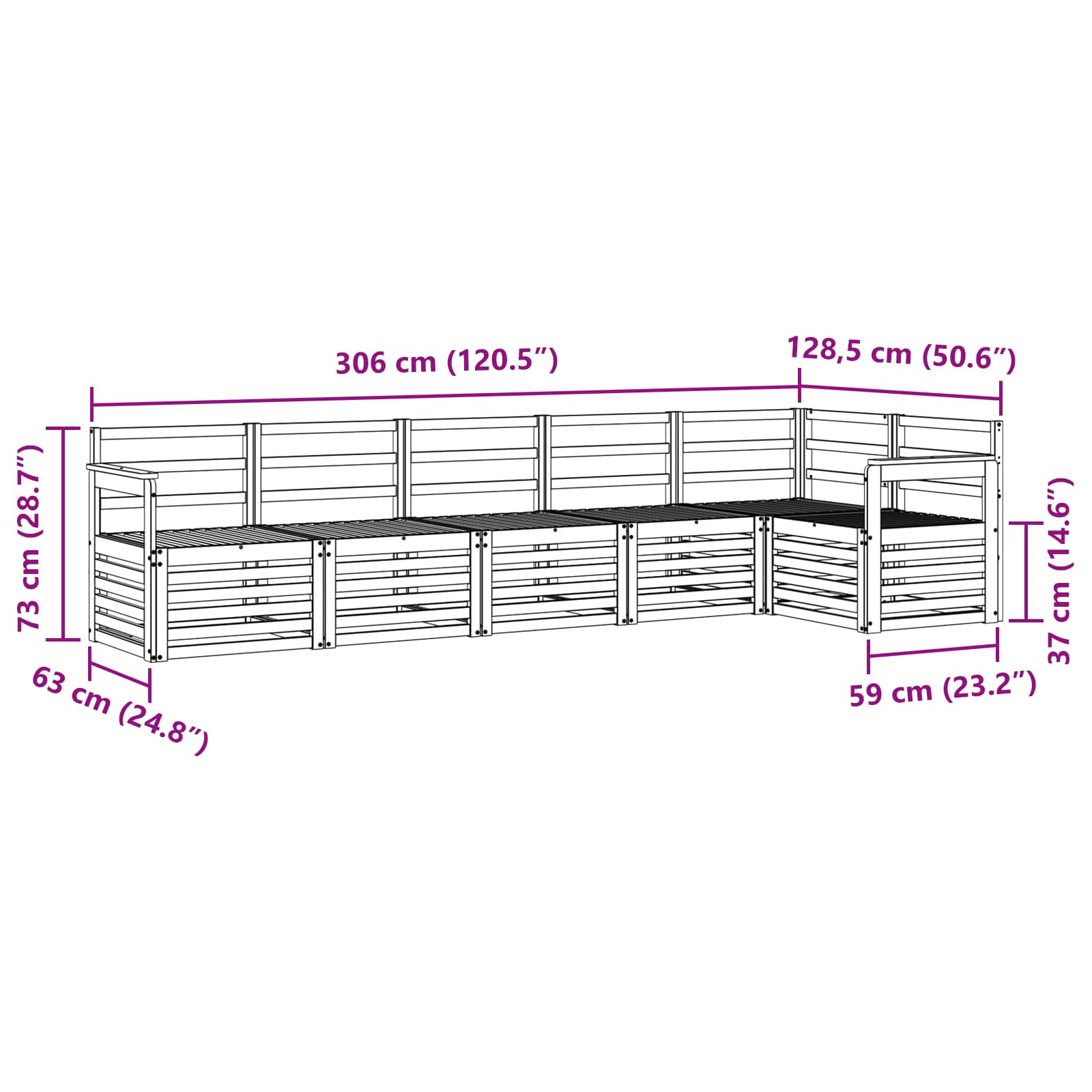 Sekcijska garnitura 6 pcs Prirodna Čvrsto drvo akacije