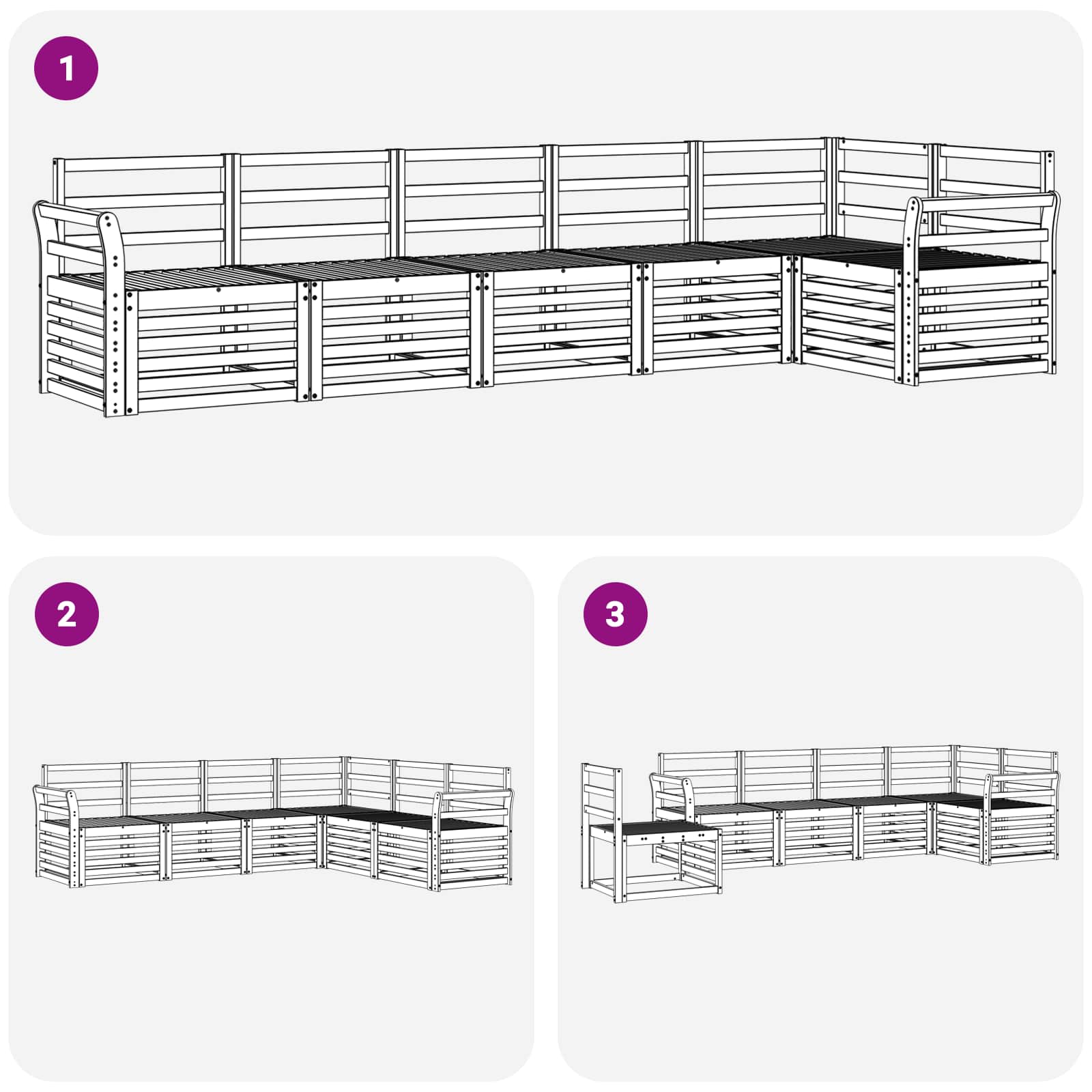 Sekcijska garnitura 6 pcs Prirodna Čvrsto drvo akacije