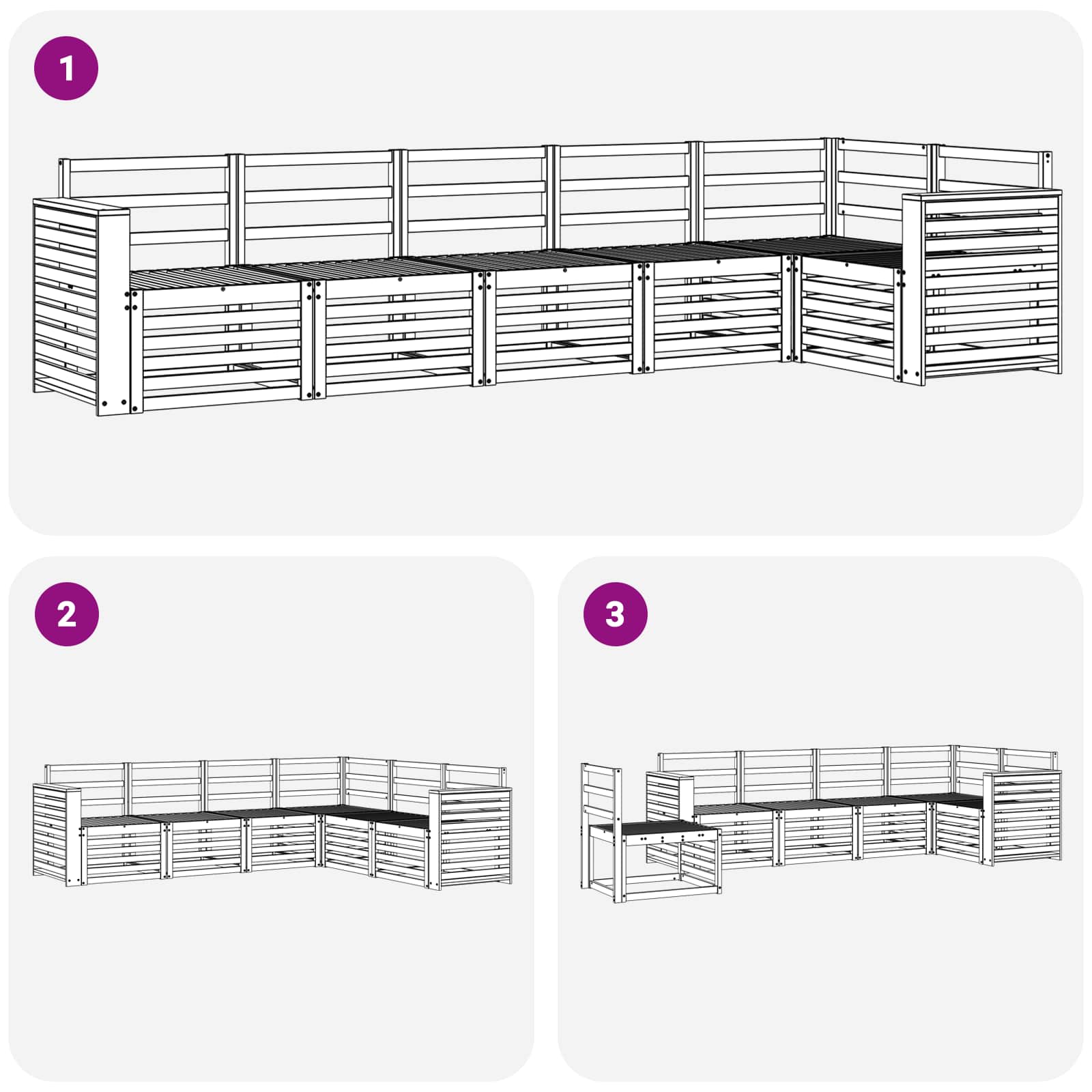 Sekcijska garnitura 6 pcs Prirodna Čvrsto drvo akacije
