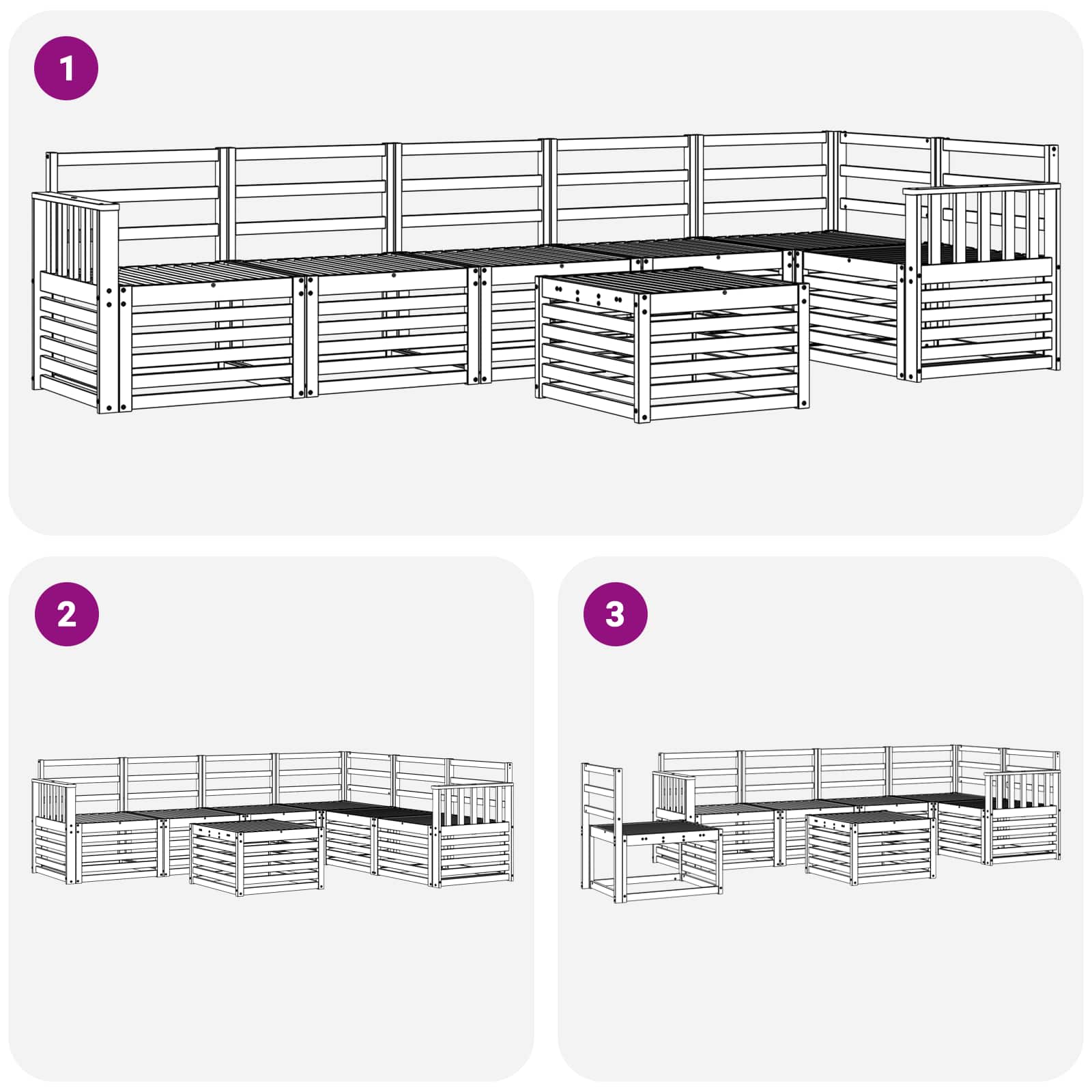 Sekcijska garnitura 7 pcs Prirodna Čvrsto drvo akacije