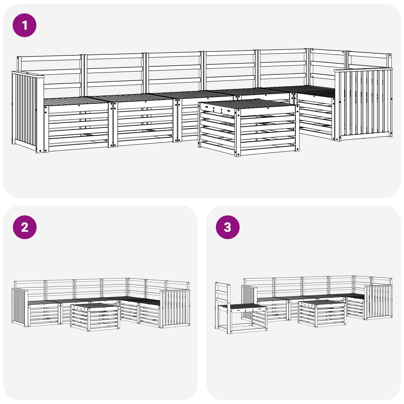Sekcijska garnitura 7 pcs Prirodna Čvrsto drvo akacije