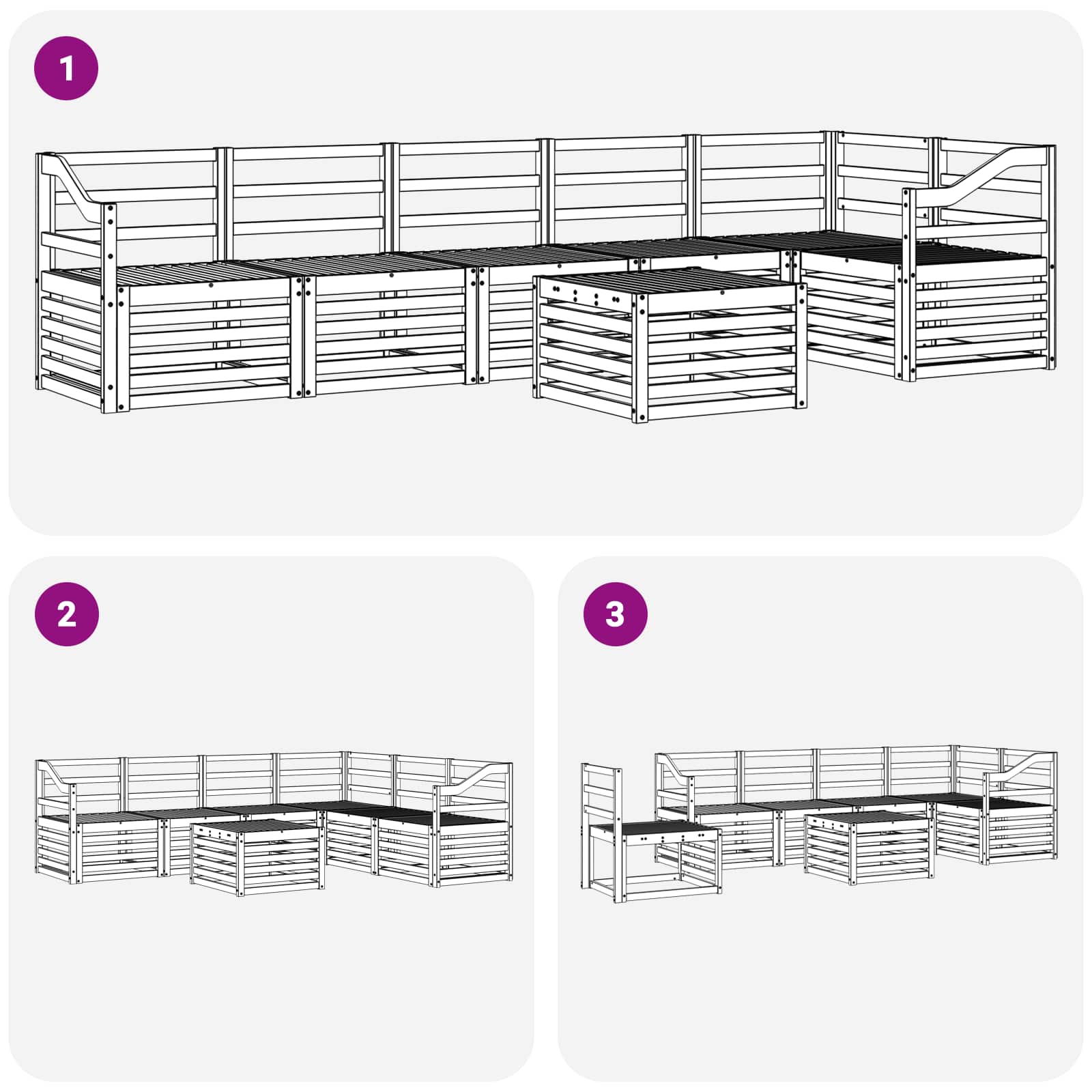 Sekcijska garnitura 7 pcs Prirodna Čvrsto drvo akacije