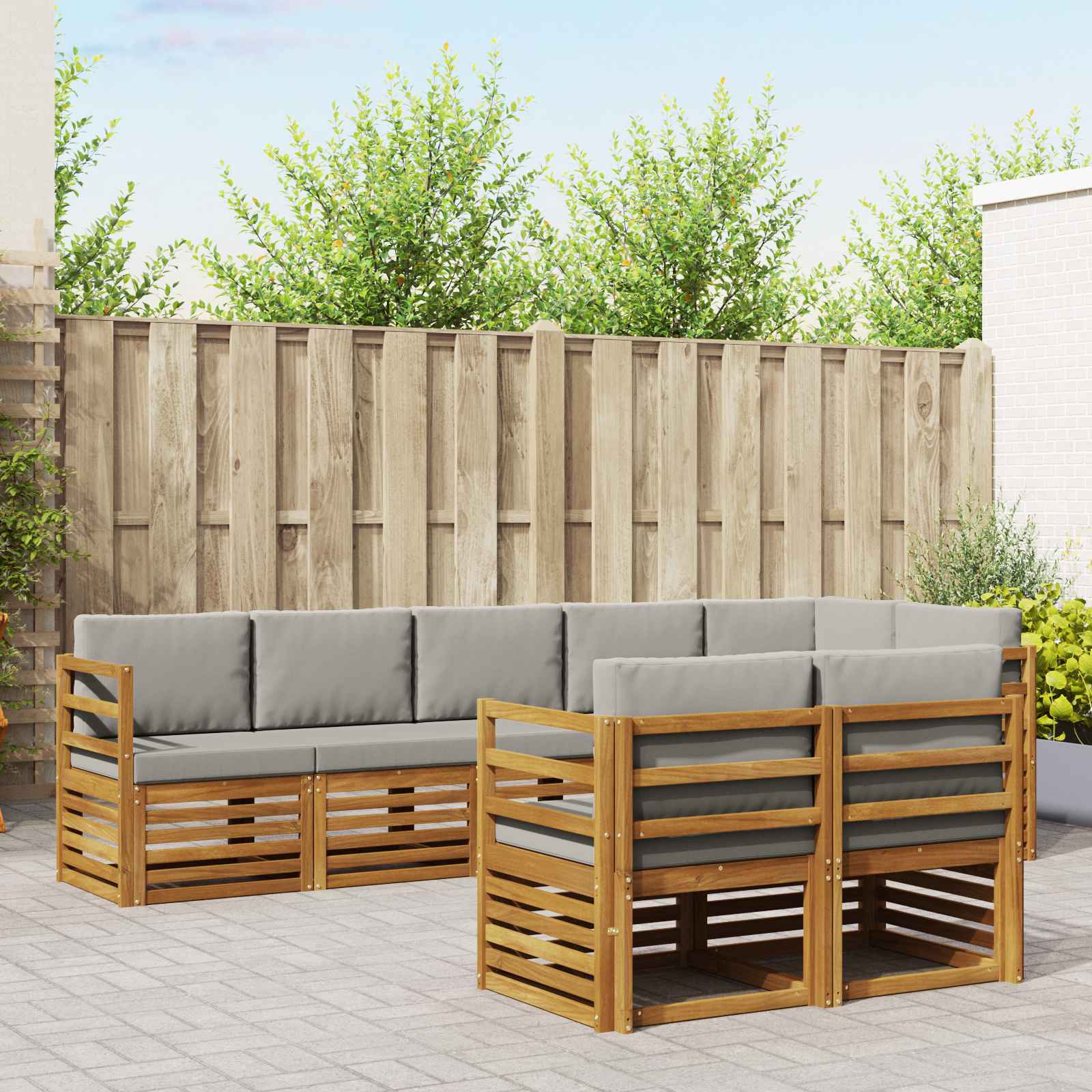 Setovi sofa 8 pcs Prirodna i svijetlo siva Čvrsto drvo akacije