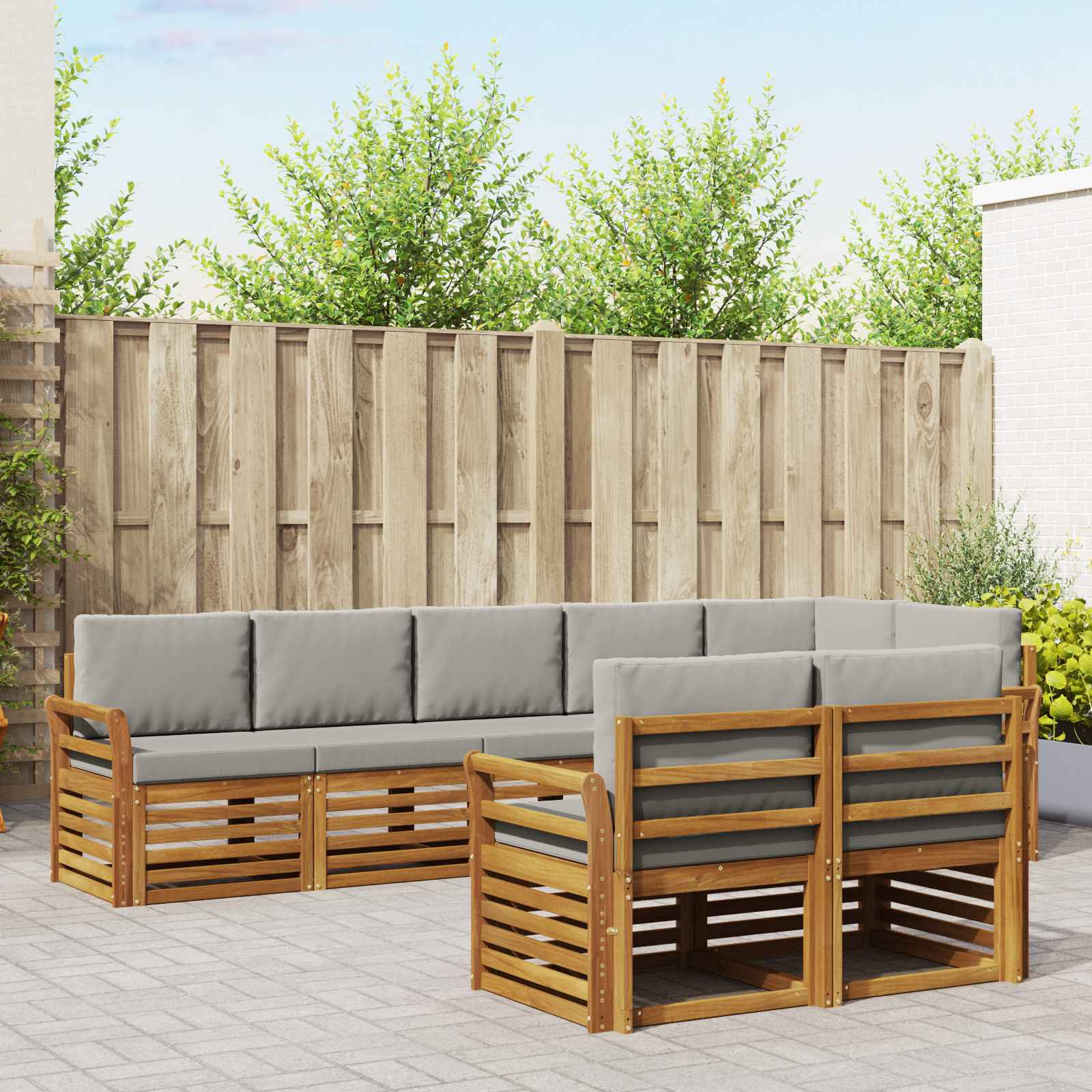 Setovi sofa 8 pcs Prirodna i svijetlo siva Čvrsto drvo akacije