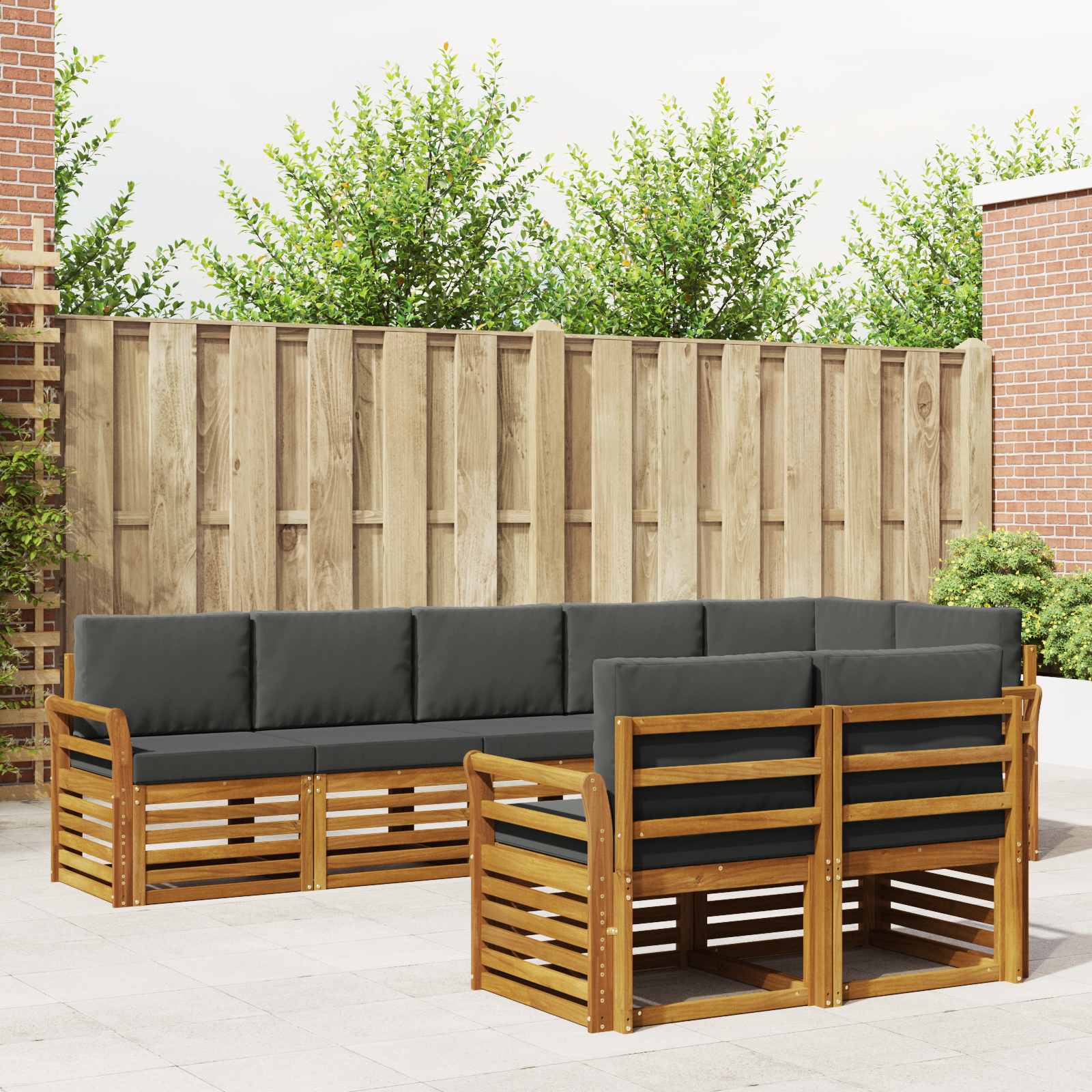 Setovi sofa 8 pcs Prirodna i antracit Čvrsto drvo akacije