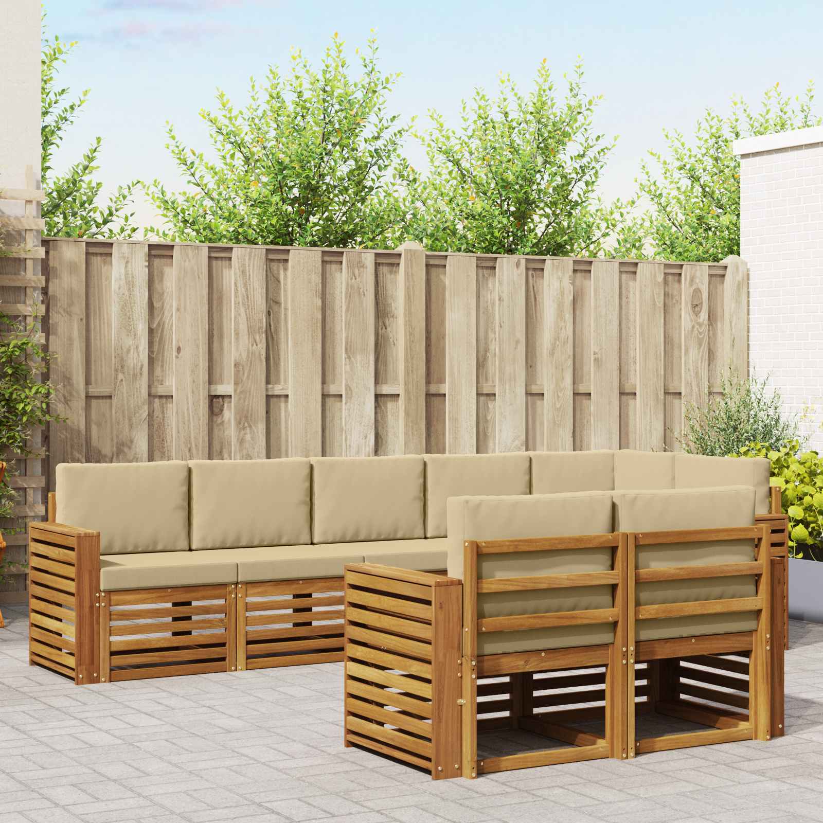 Setovi sofa s jastukom 8 pcs Prirodna i bež Čvrsto drvo akacije