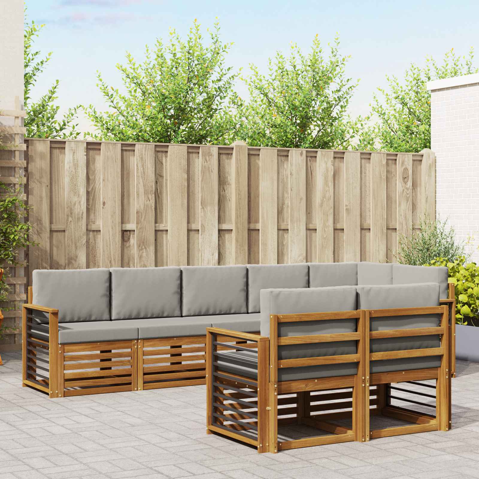 Setovi sofa 8 pcs Prirodna i svijetlo siva Čvrsto drvo akacije