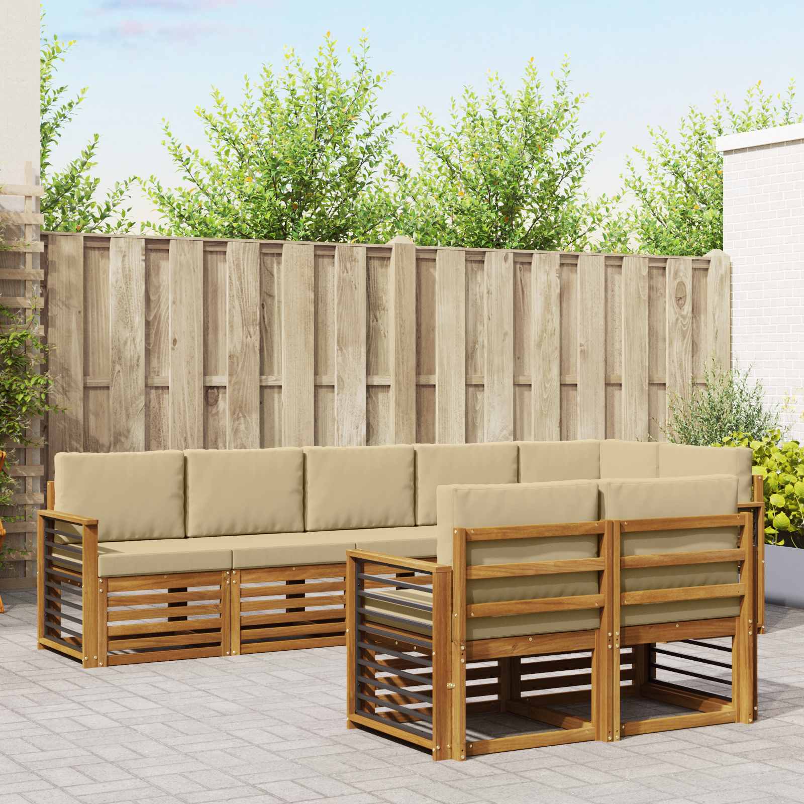 Setovi sofa s jastukom 8 pcs Prirodna i bež Čvrsto drvo akacije