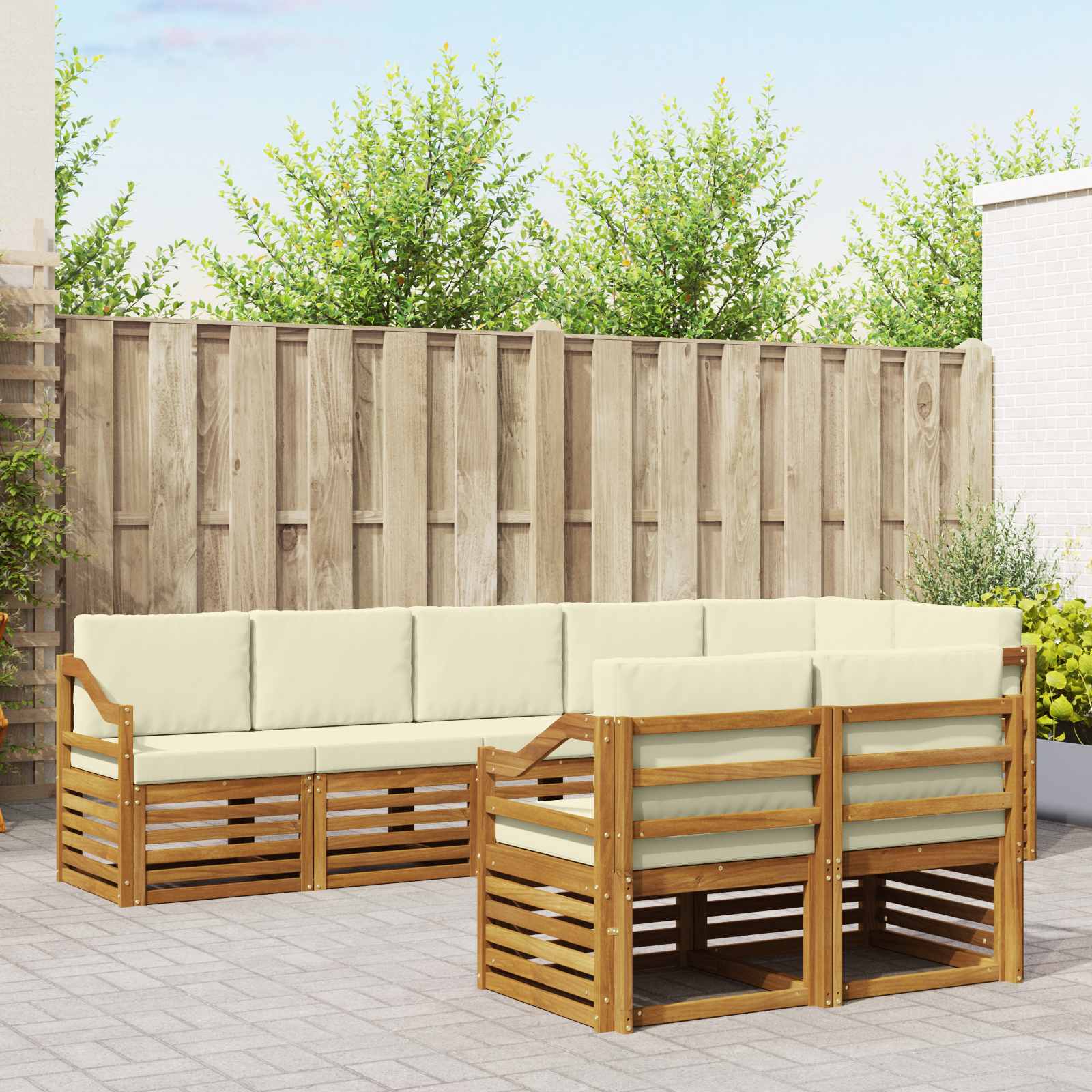 Setovi sofa 8 pcs Prirodna i krem Čvrsto drvo akacije
