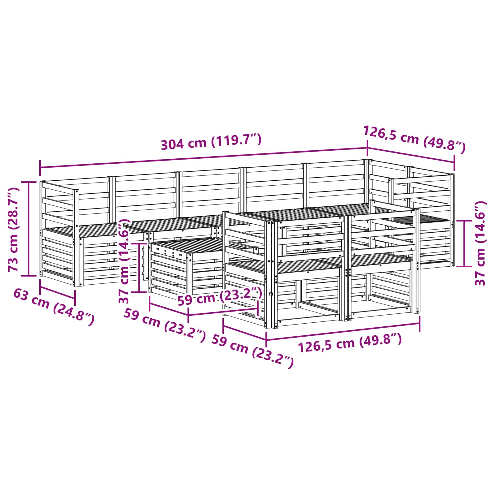 Setovi sofa 9 pcs Prirodna Čvrsto drvo akacije