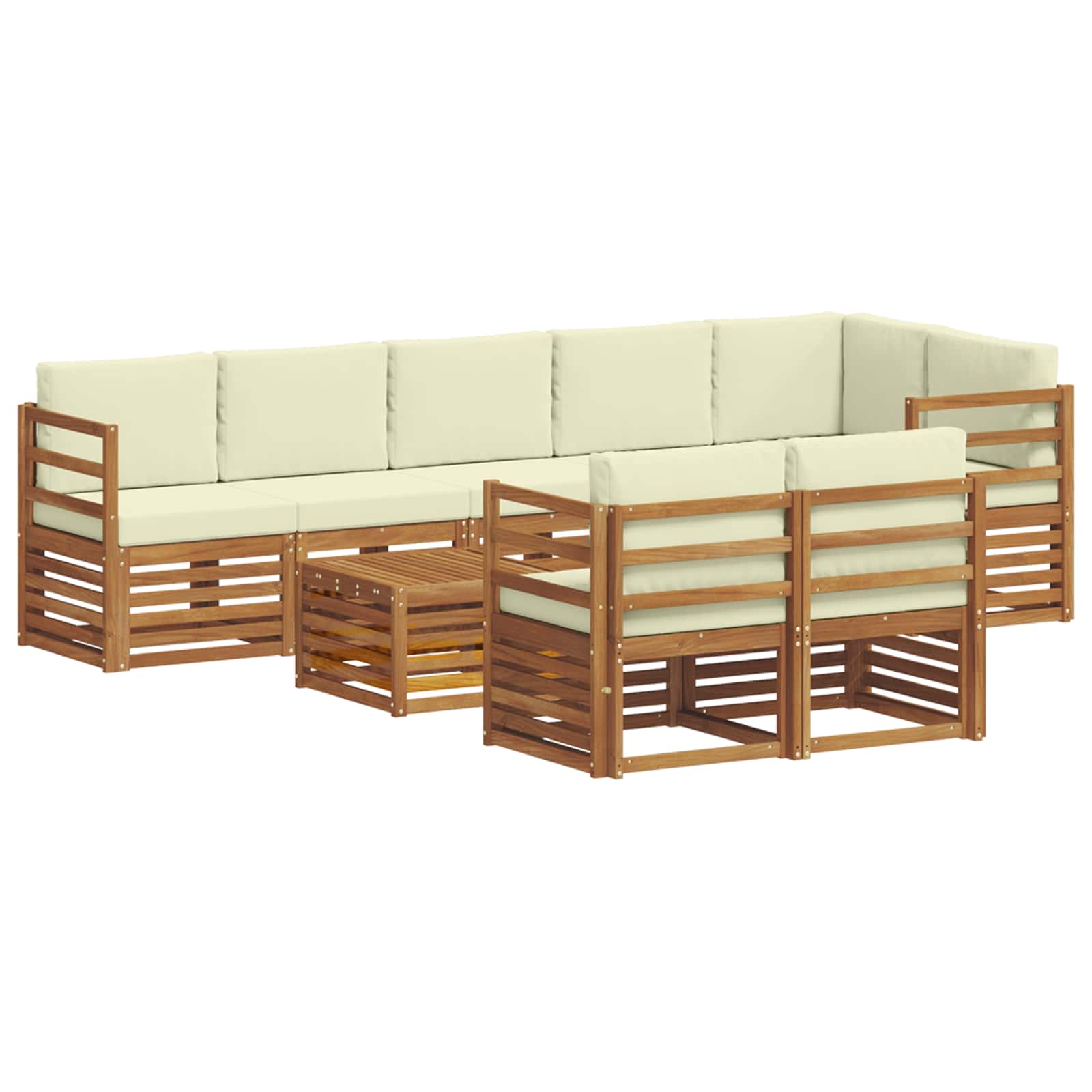 Setovi sofa 9 pcs Prirodna i krem Čvrsto drvo akacije