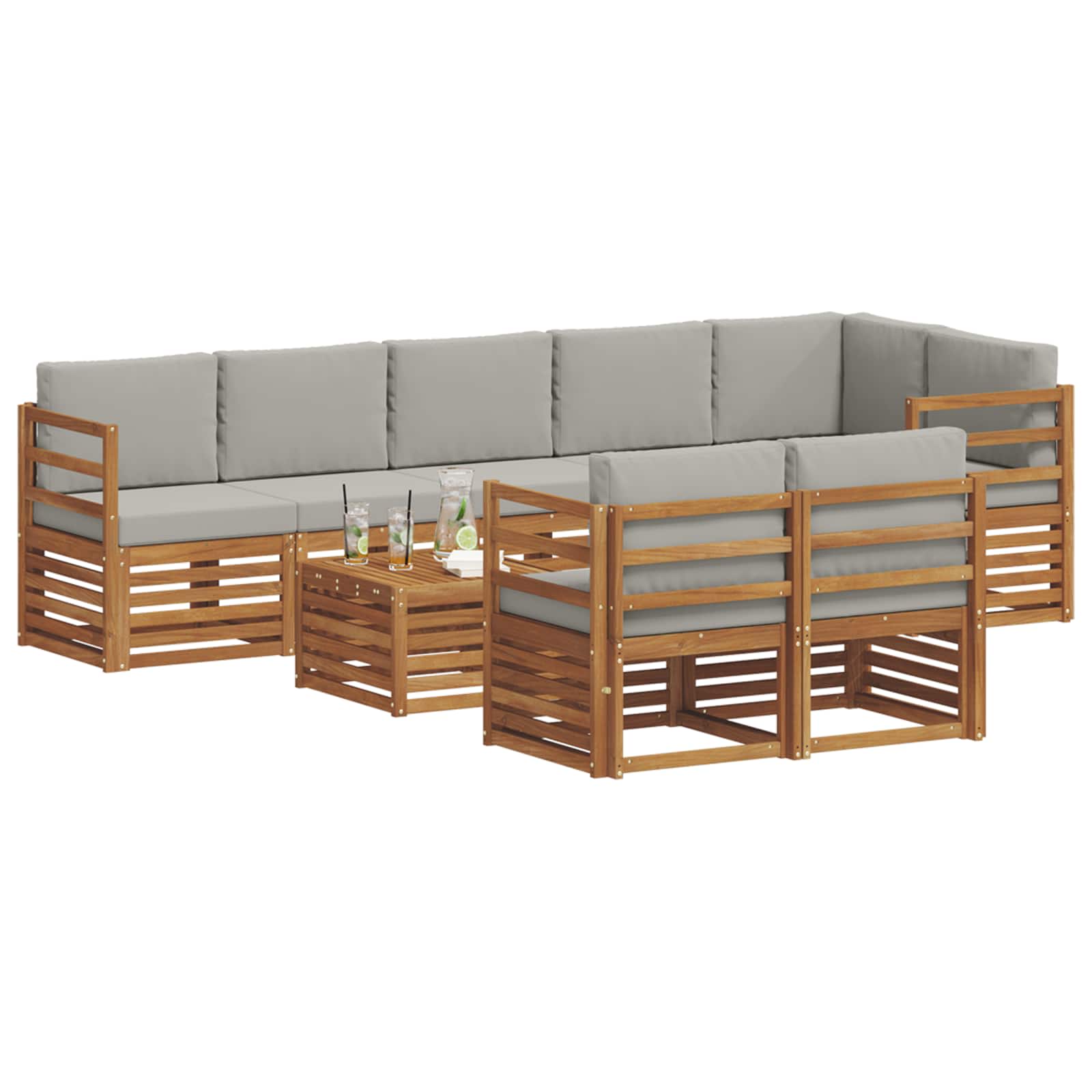 Setovi sofa 9 pcs Prirodna i svijetlo siva Čvrsto drvo akacije