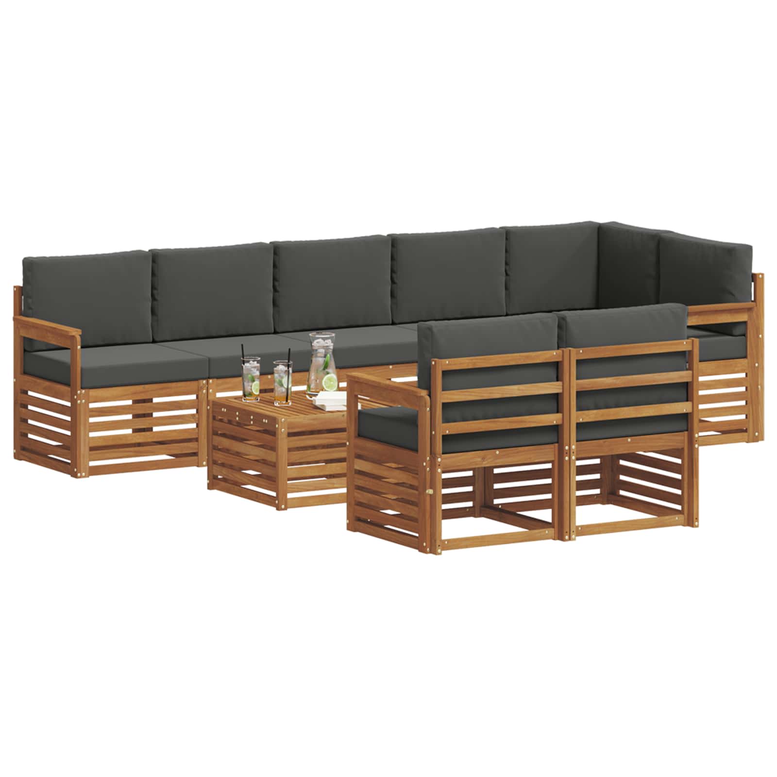 Setovi sofa 9 pcs Prirodna i antracit Čvrsto drvo akacije