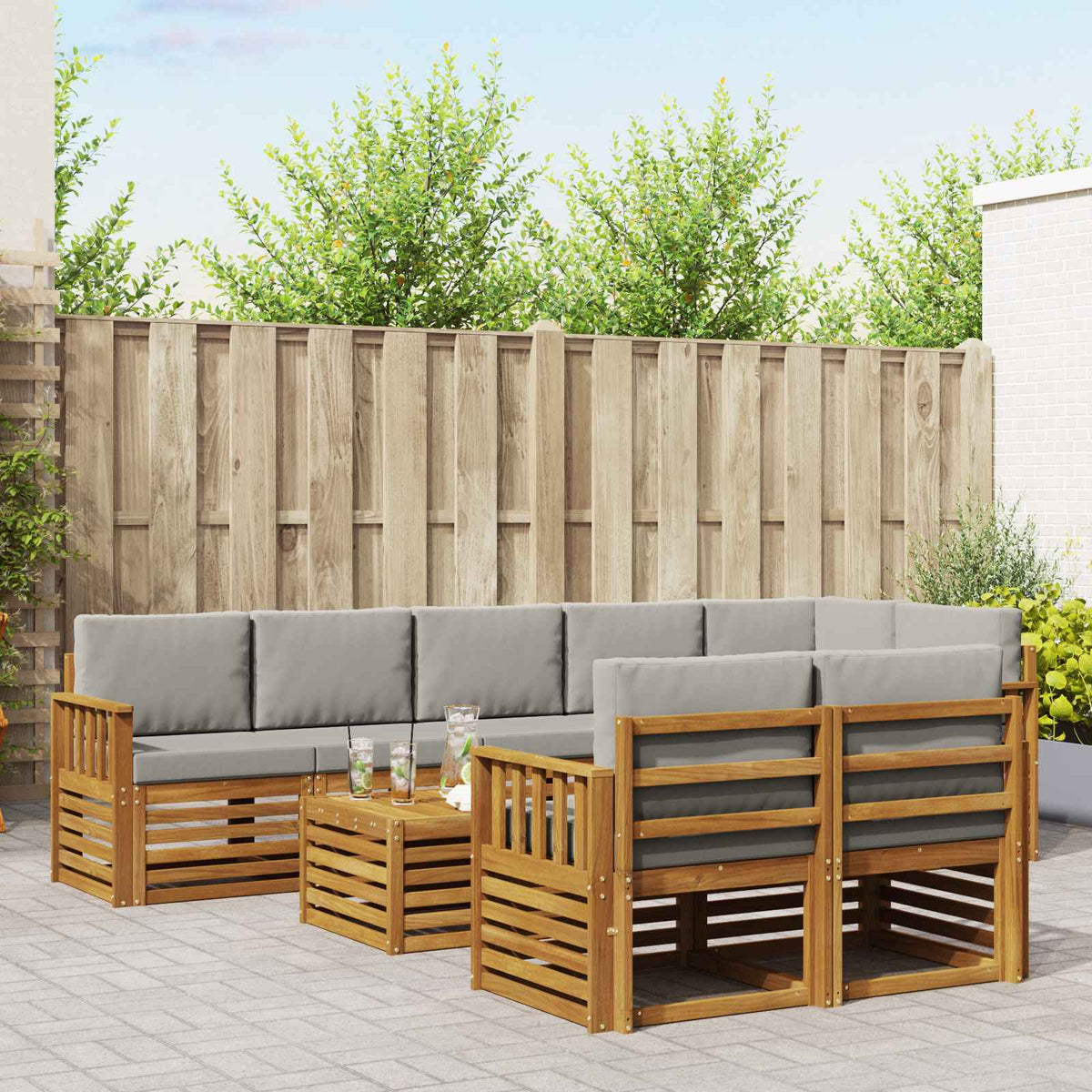 Set vanjskih sofa 9 kom. Prirodna i svijetlo siva Poliester