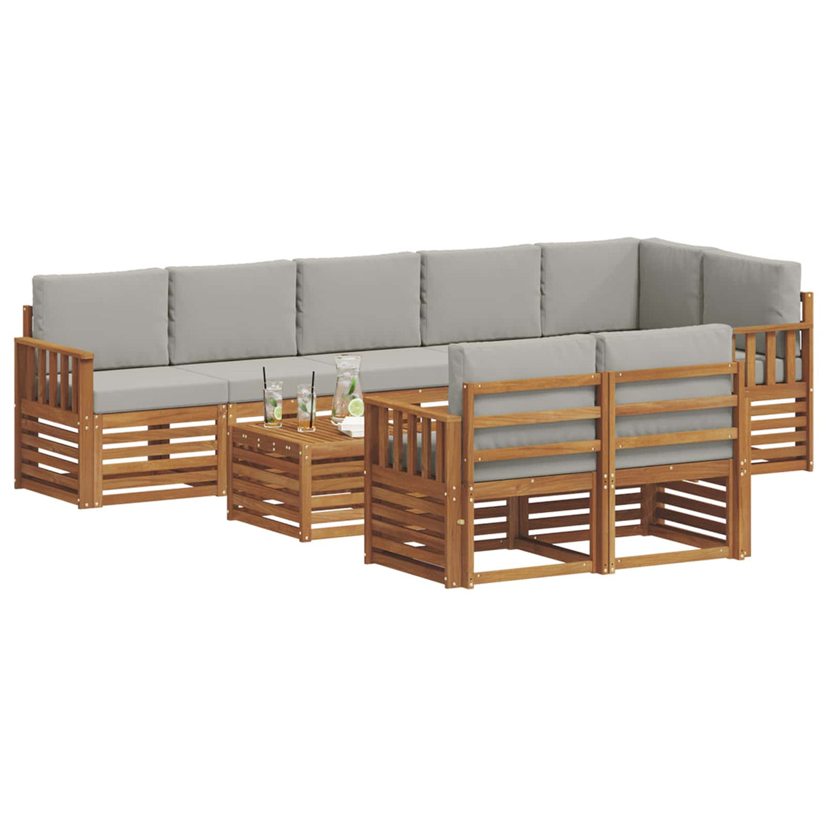 Set vanjskih sofa 9 kom. Prirodna i svijetlo siva Poliester