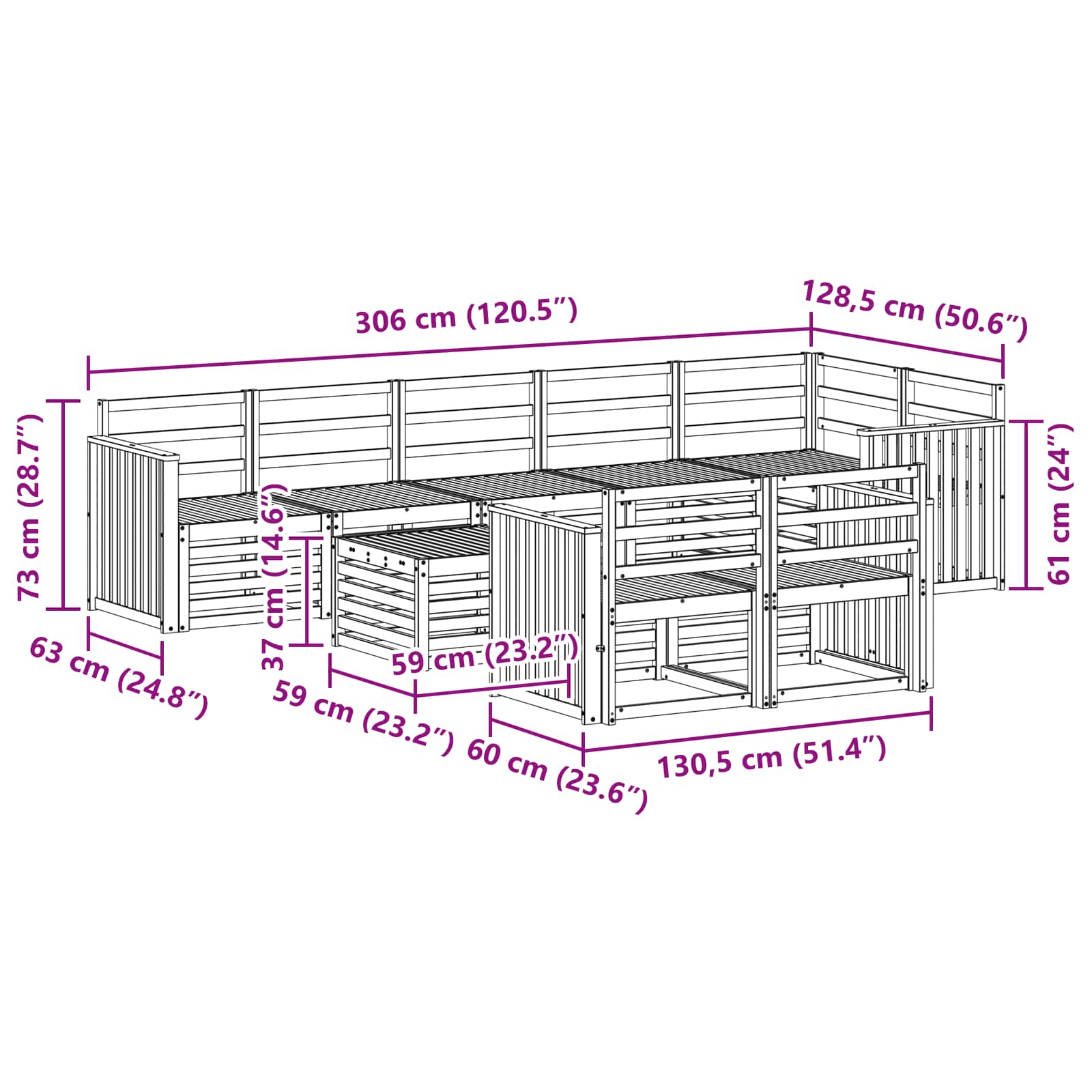 Setovi sofa 9 pcs Prirodna Čvrsto drvo akacije