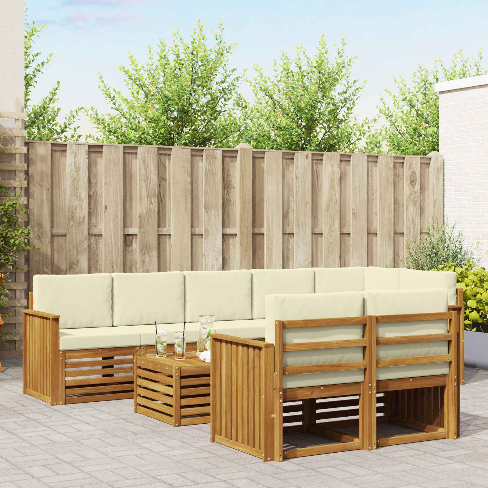Setovi sofa 9 pcs Prirodna i krem Čvrsto drvo akacije