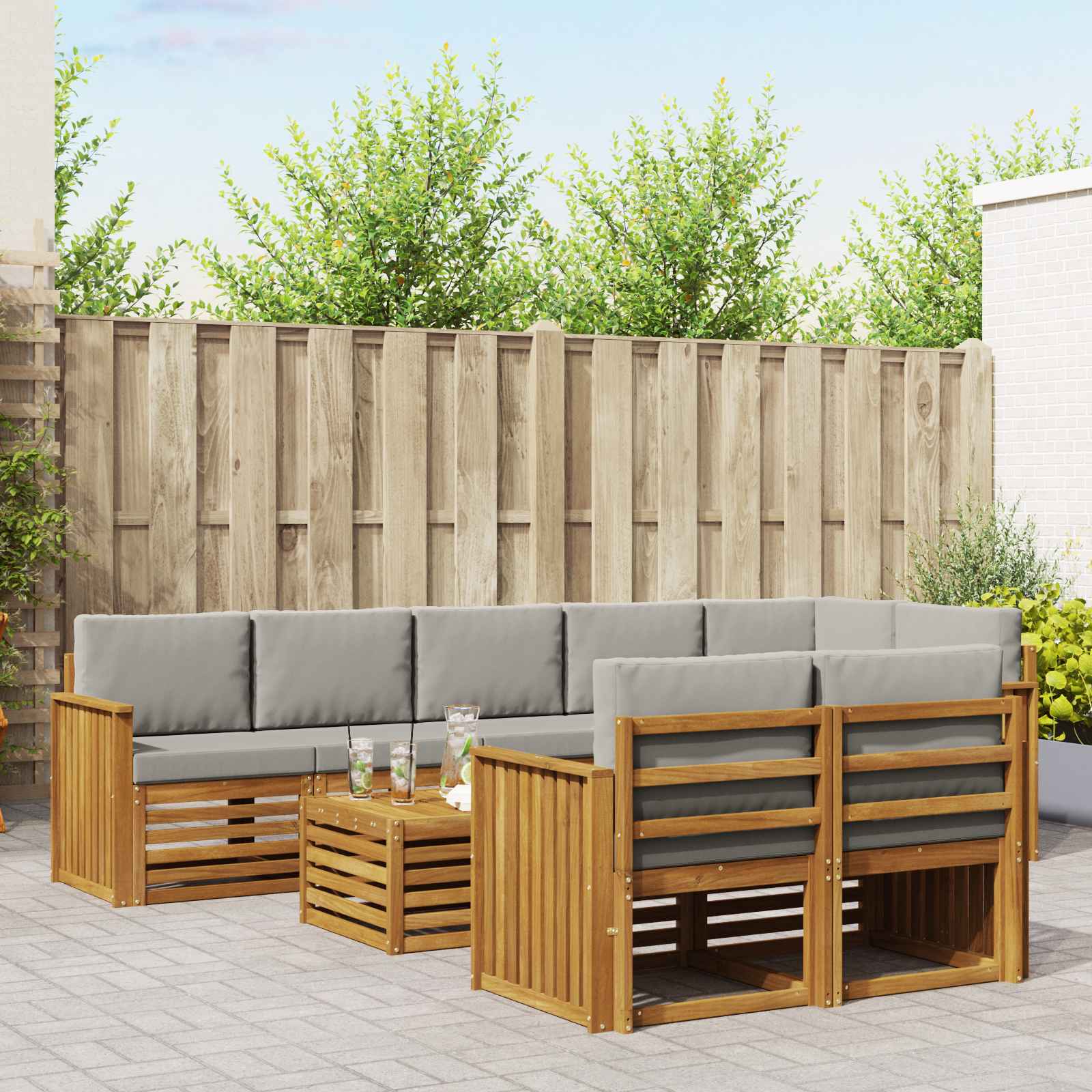 Setovi sofa 9 pcs Prirodna i svijetlo siva Čvrsto drvo akacije