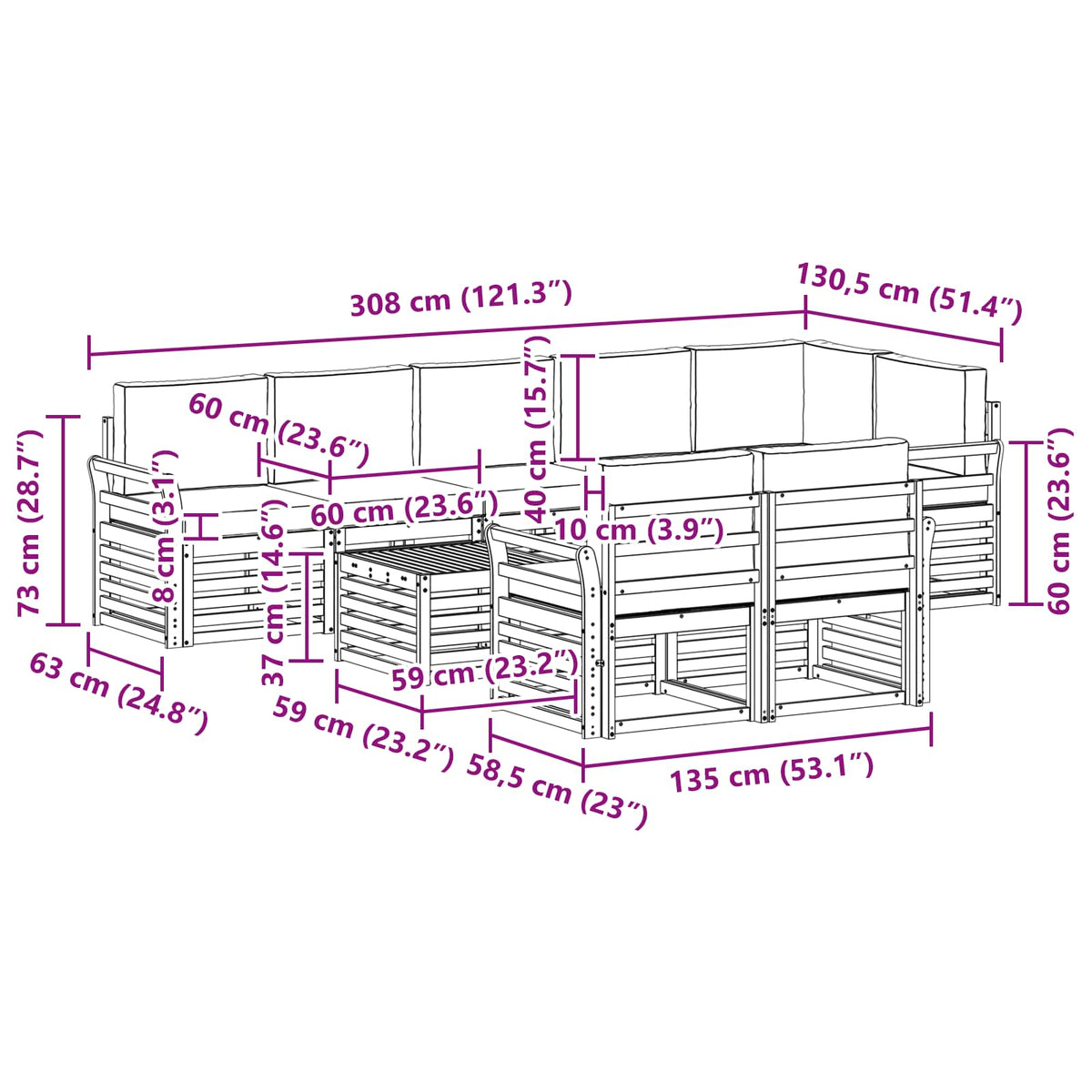 Set vanjskih sofa 9 kom. Prirodna i krem Poliester