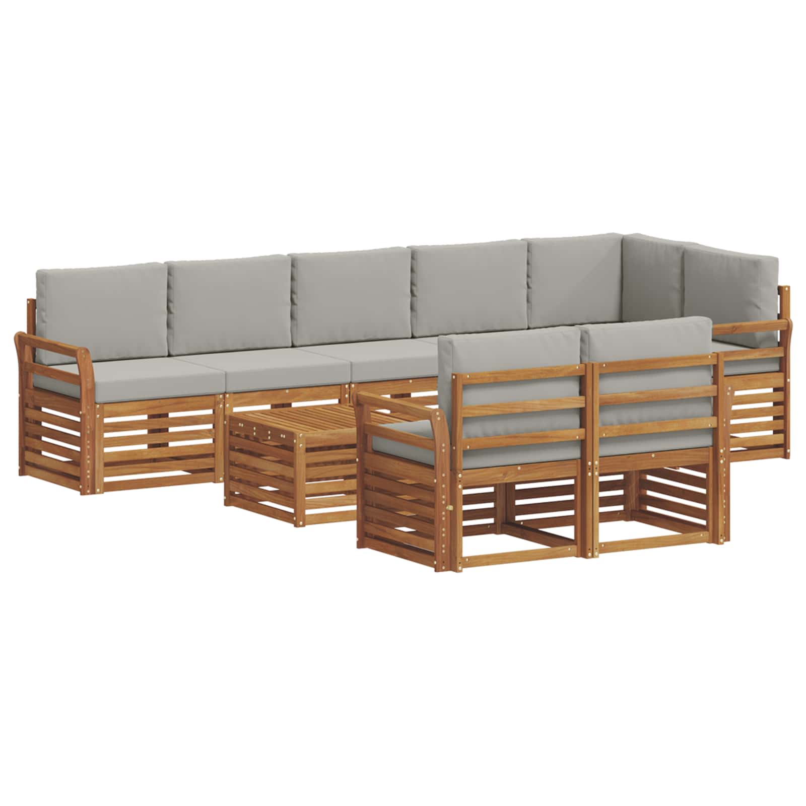 Setovi sofa 9 pcs Prirodna i svijetlo siva Čvrsto drvo akacije