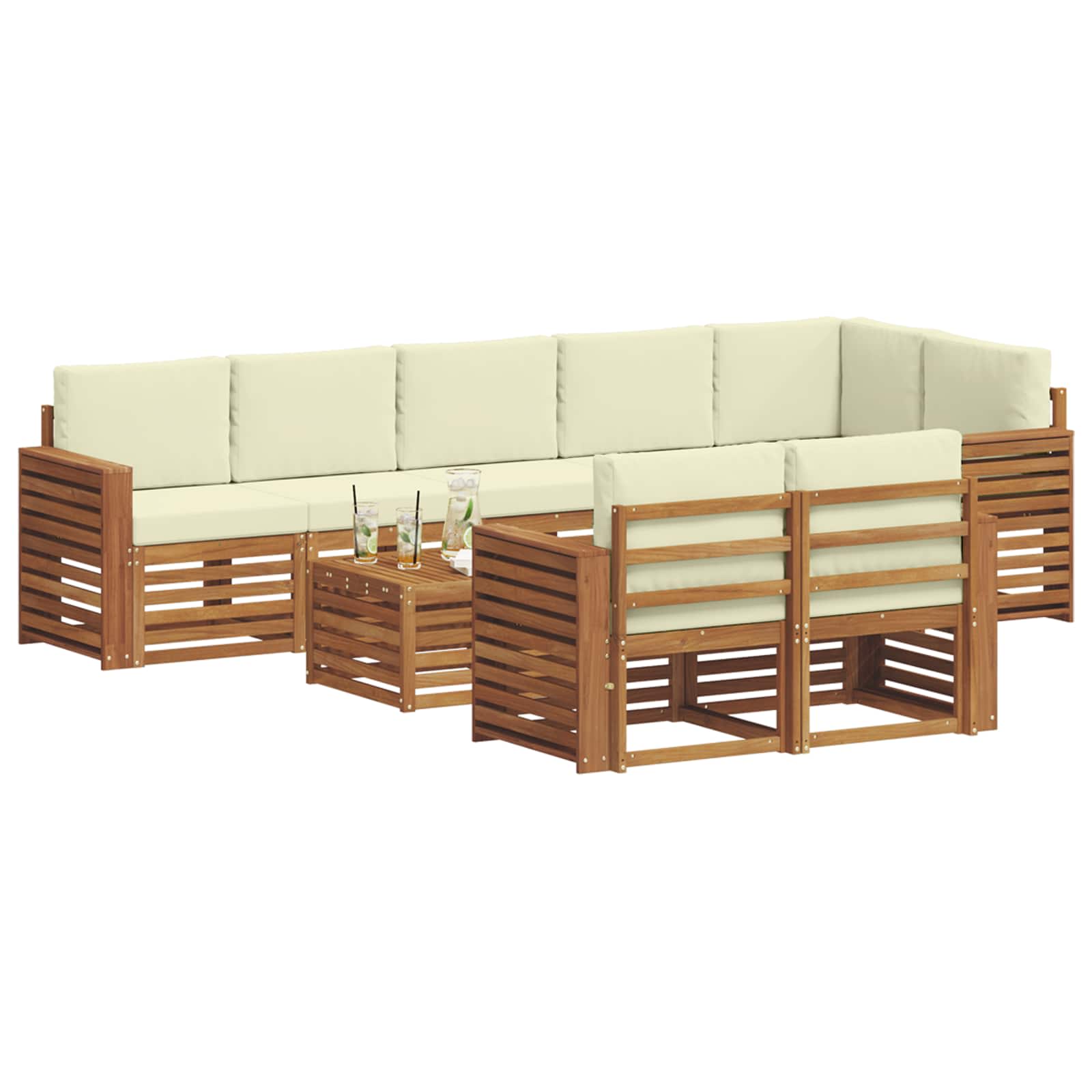Setovi sofa 9 pcs Prirodna i krem Čvrsto drvo akacije