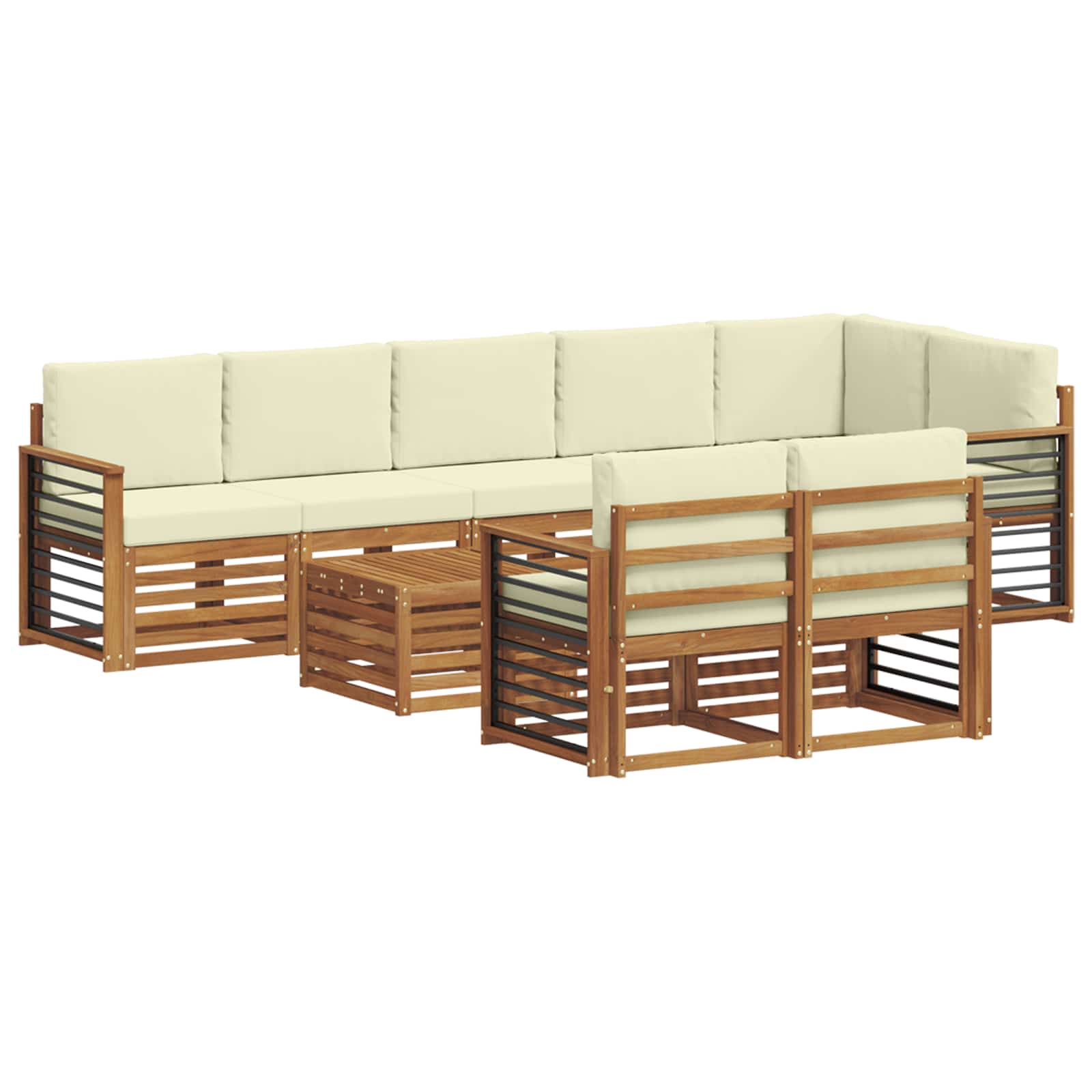 Setovi sofa 9 pcs Prirodna i krem Čvrsto drvo akacije