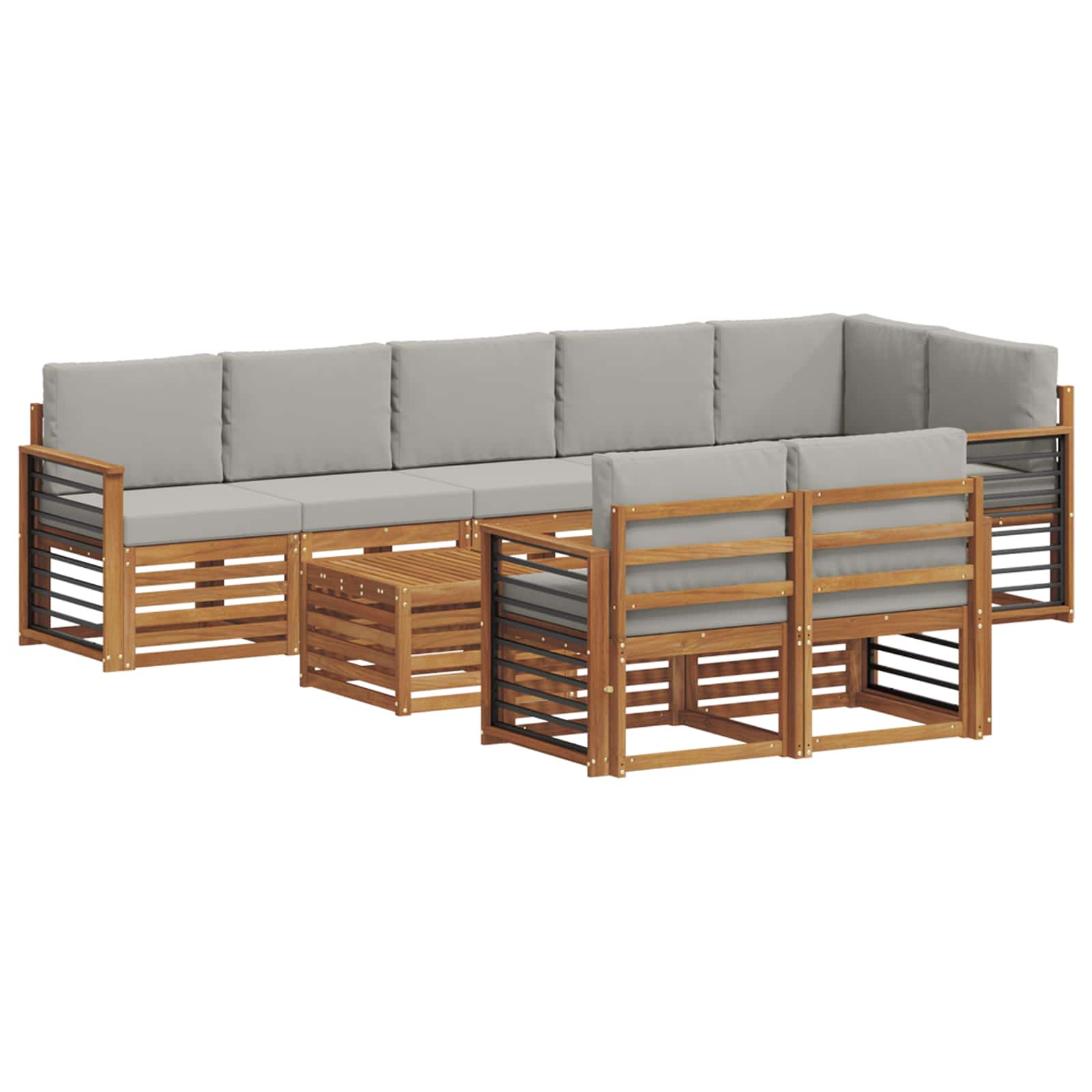Setovi sofa 9 pcs Prirodna i svijetlo siva Čvrsto drvo akacije