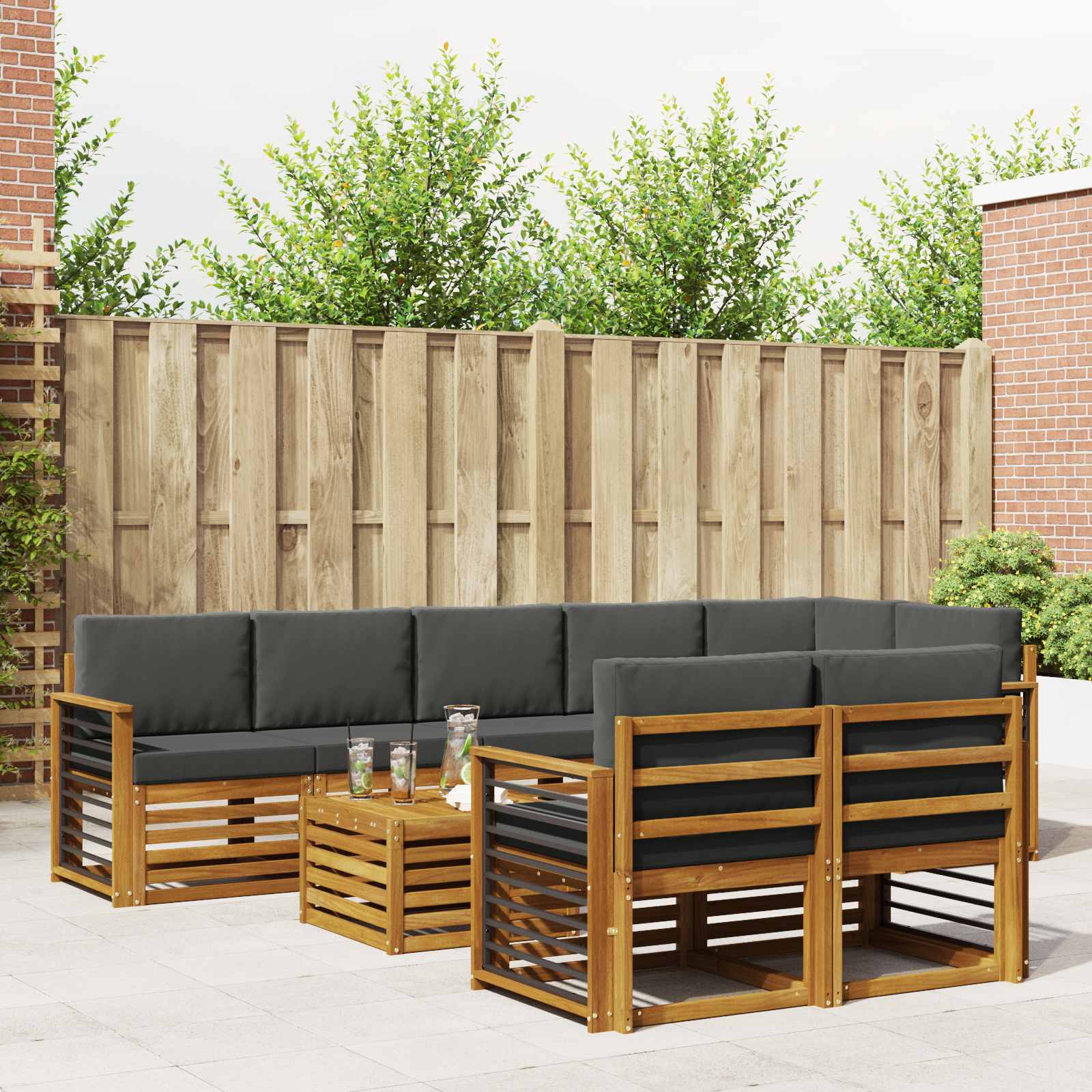 Setovi sofa 9 pcs Prirodna i antracit Čvrsto drvo akacije