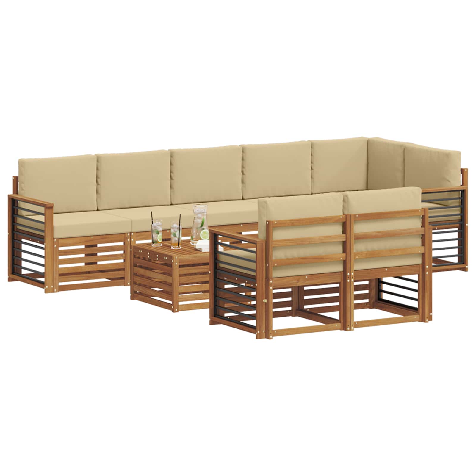 Setovi sofa s jastukom 9 pcs Prirodna i bež Čvrsto drvo akacije