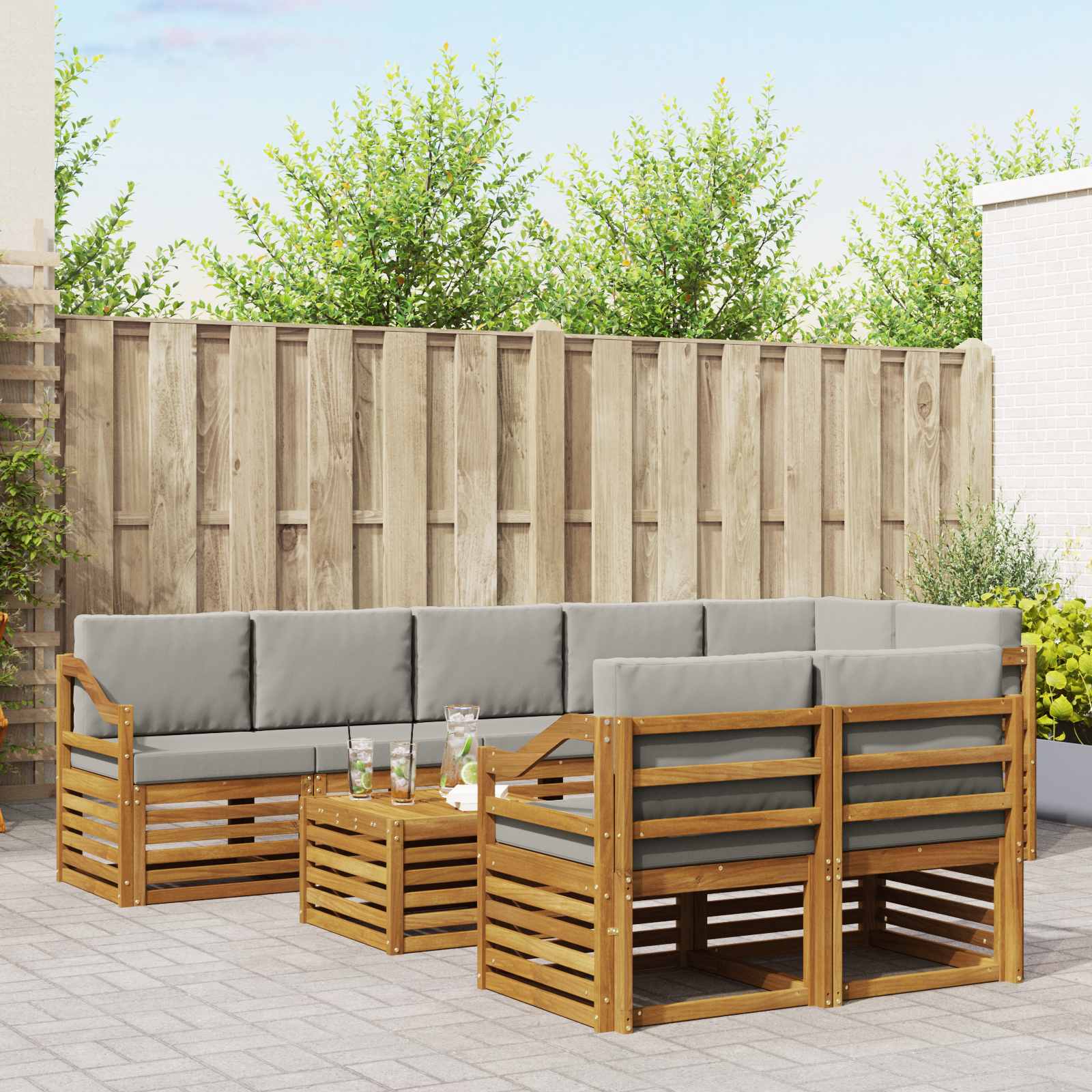 Setovi sofa 9 pcs Prirodna i svijetlo siva Čvrsto drvo akacije