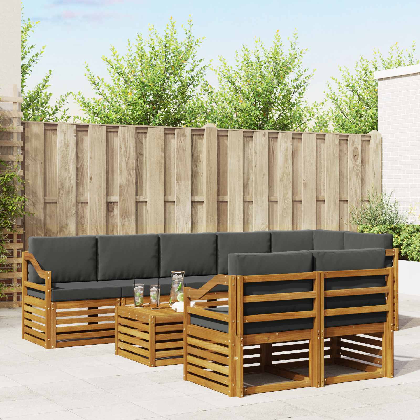 Setovi sofa 9 pcs Prirodna i antracit Čvrsto drvo akacije